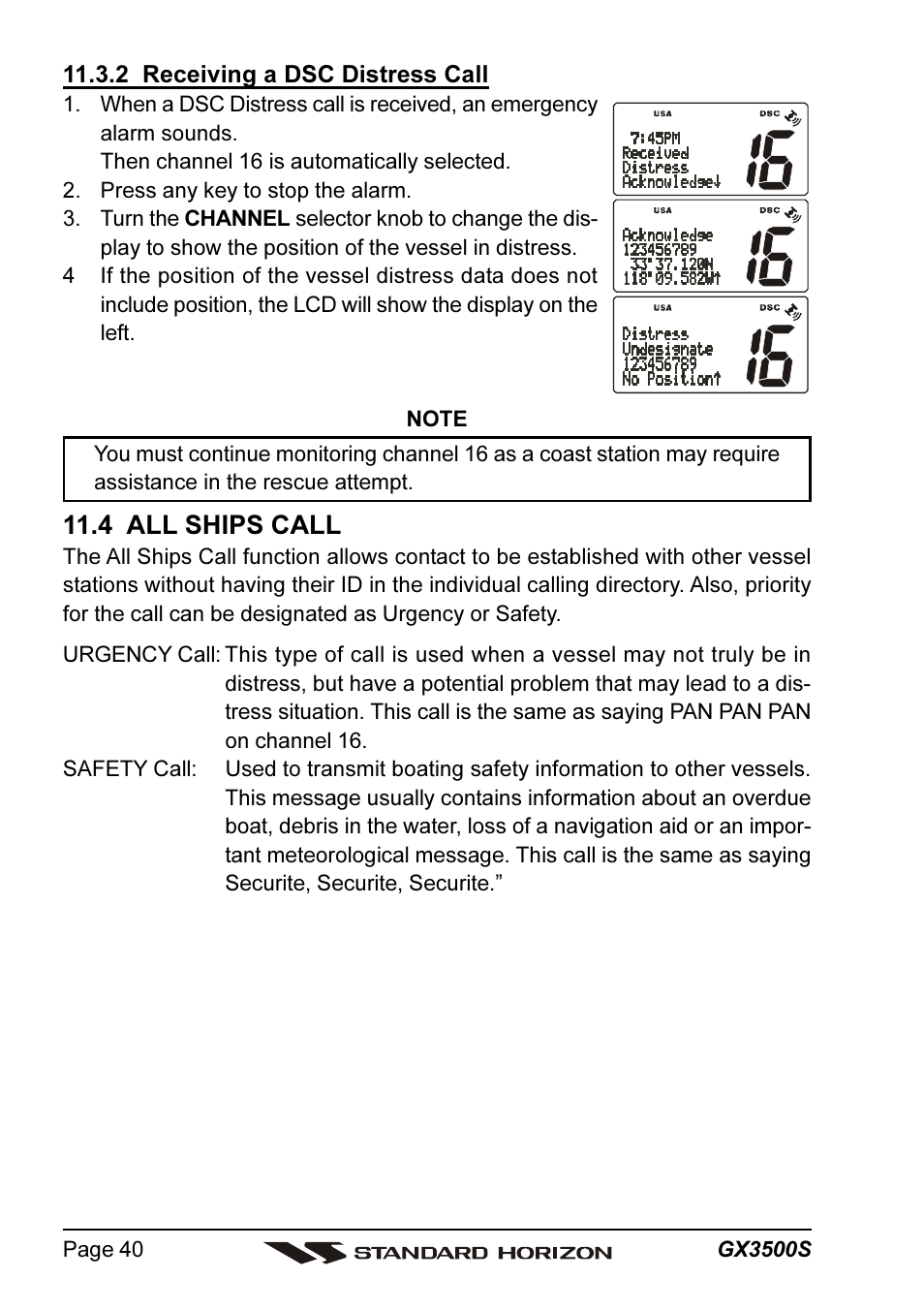 4 all ships call | Standard Horizon QUANTUM Series GX3500S User Manual | Page 40 / 88