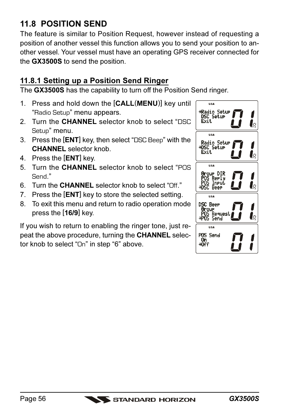 8 position send | Standard Horizon QUANTUM Series GX3500S User Manual | Page 56 / 88