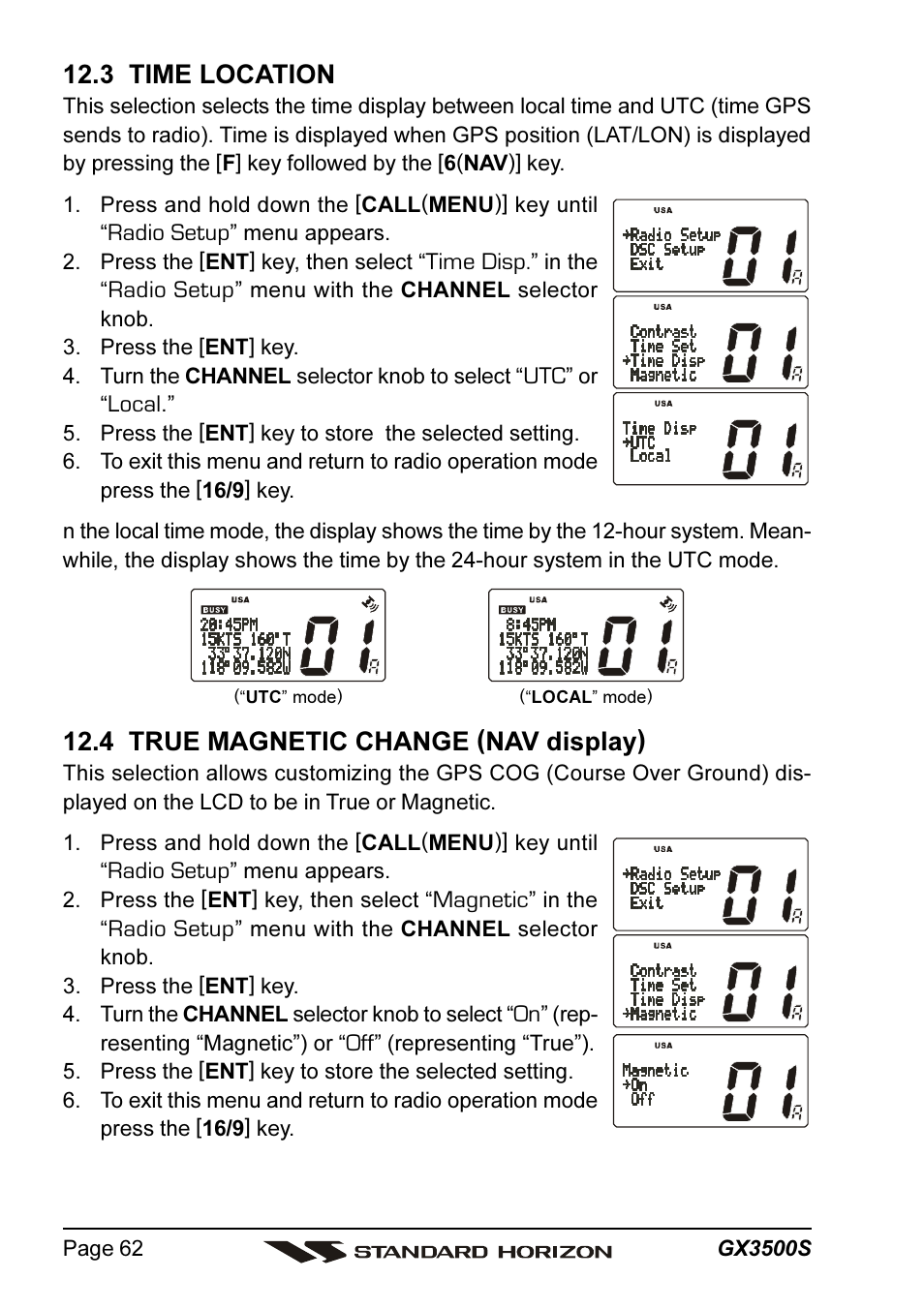 3 time location, 4 true magnetic change (nav display) | Standard Horizon QUANTUM Series GX3500S User Manual | Page 62 / 88