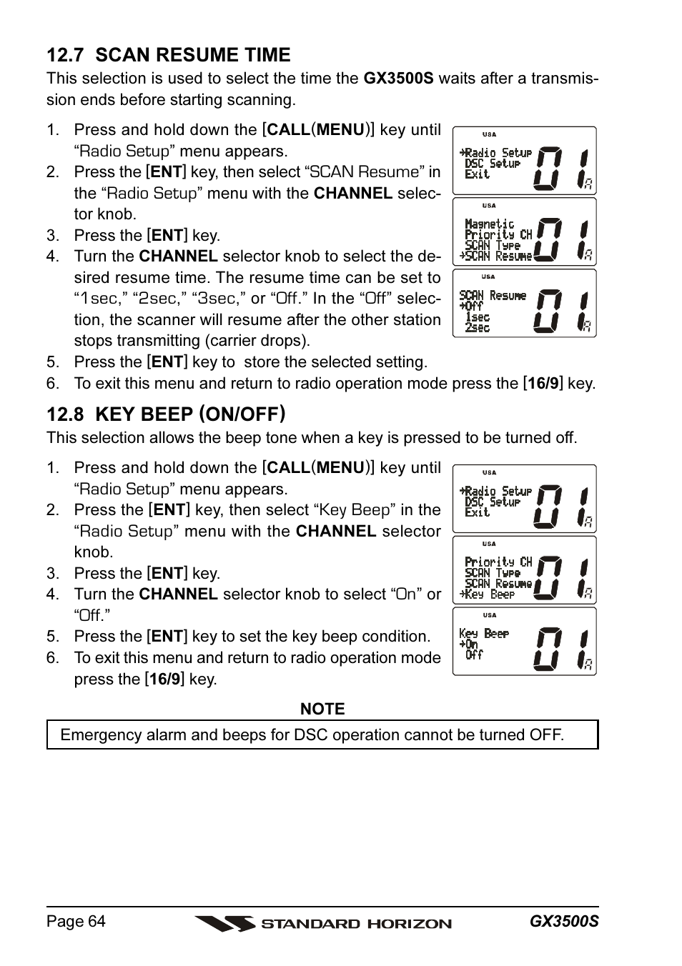 7 scan resume time, 8 key beep (on/off) | Standard Horizon QUANTUM Series GX3500S User Manual | Page 64 / 88