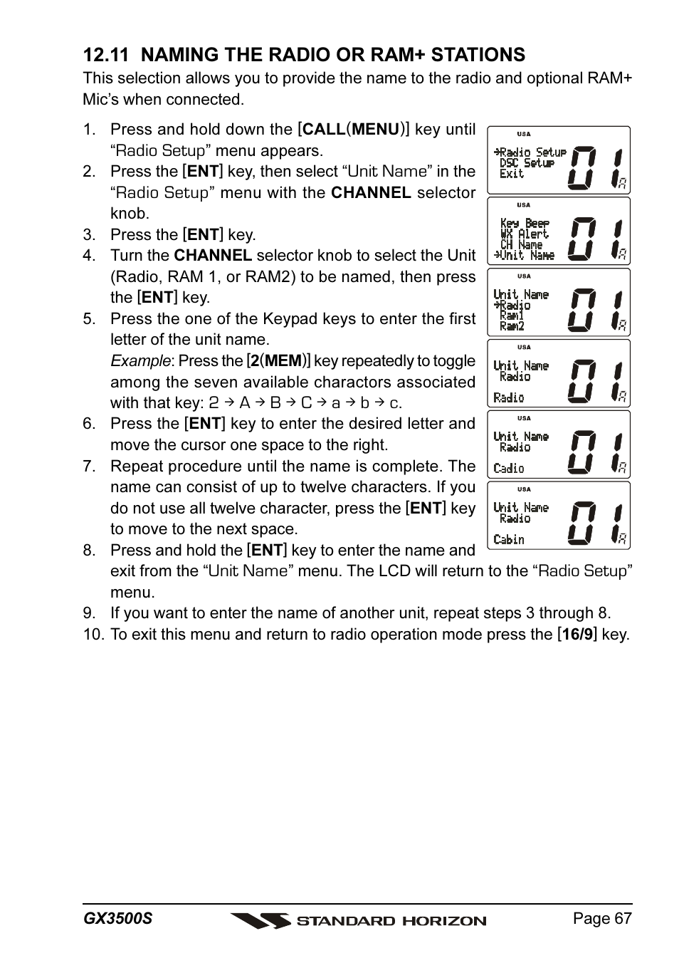 11 naming the radio or ram+ stations | Standard Horizon QUANTUM Series GX3500S User Manual | Page 67 / 88
