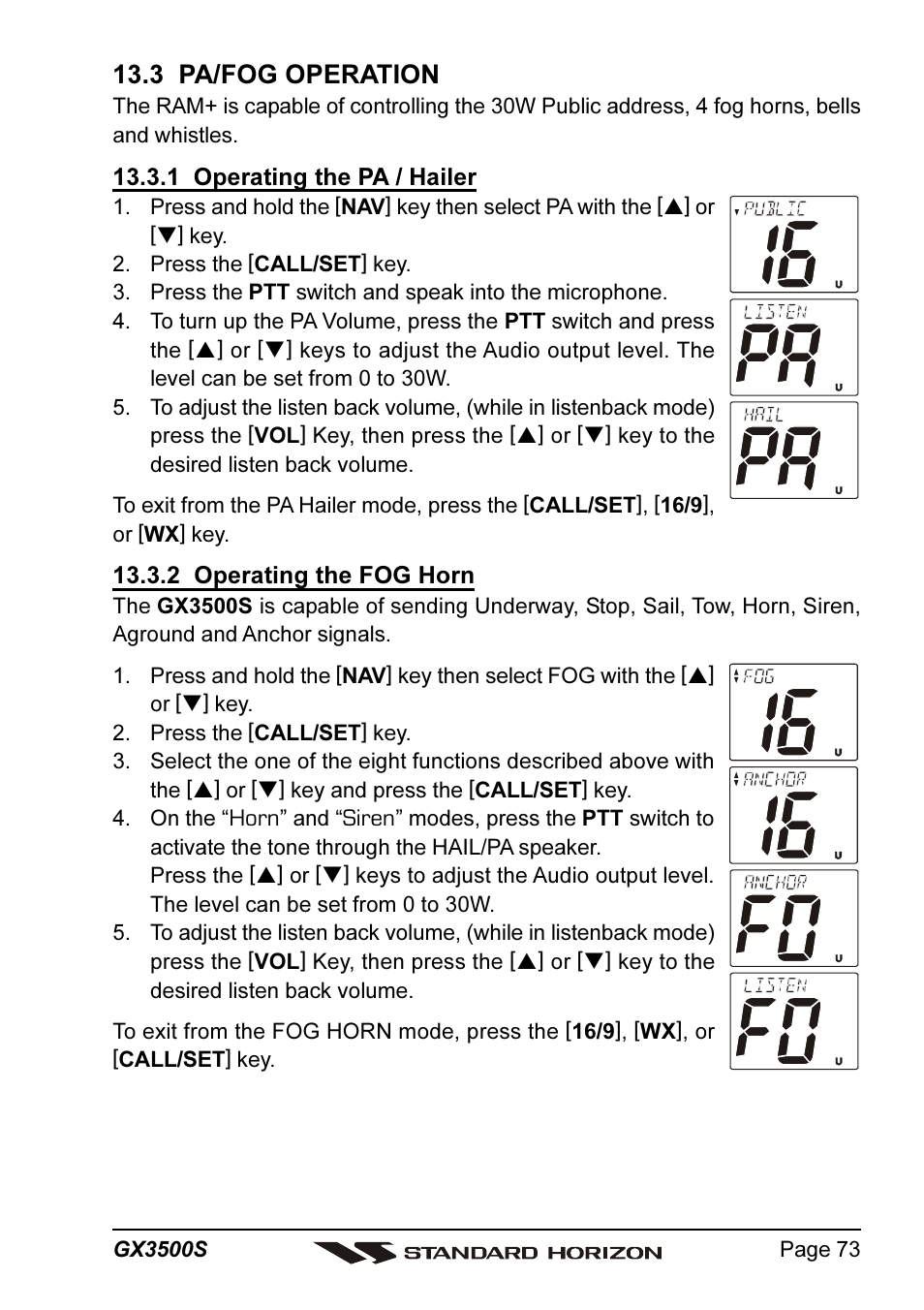 3 pa/fog operation | Standard Horizon QUANTUM Series GX3500S User Manual | Page 73 / 88