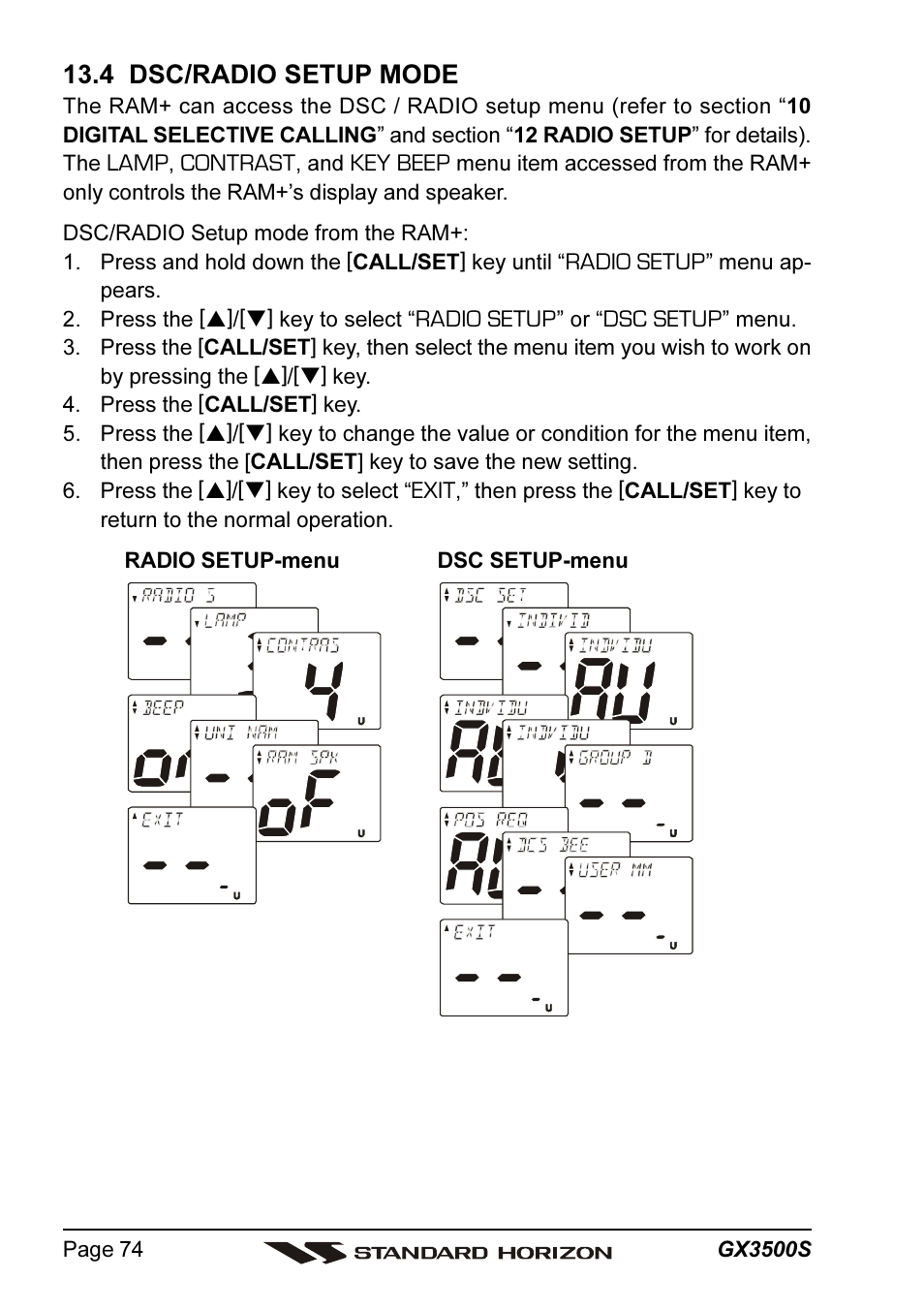 4 dsc/radio setup mode | Standard Horizon QUANTUM Series GX3500S User Manual | Page 74 / 88
