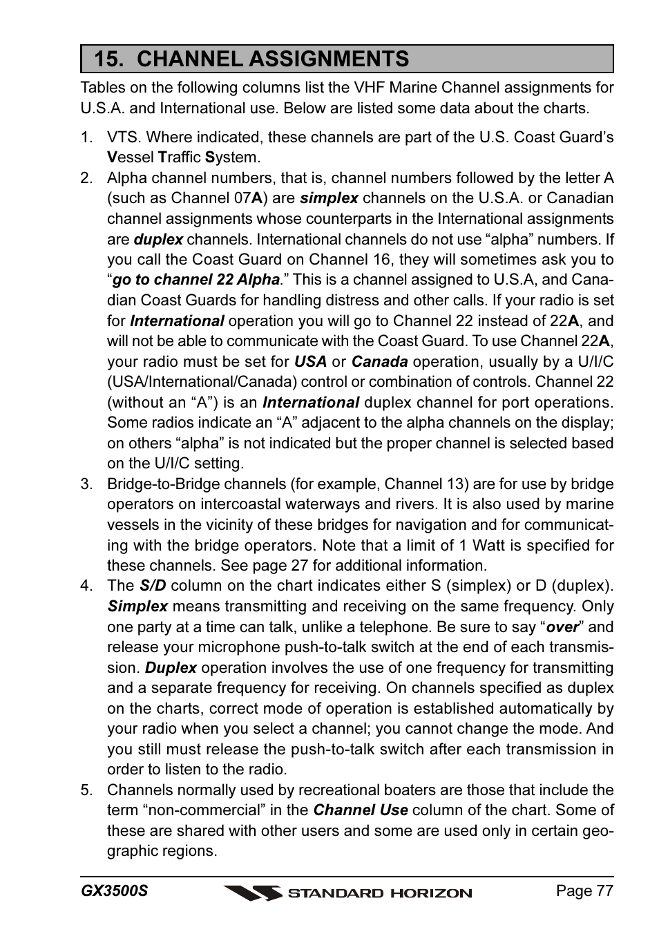 Channel assignments | Standard Horizon QUANTUM Series GX3500S User Manual | Page 77 / 88