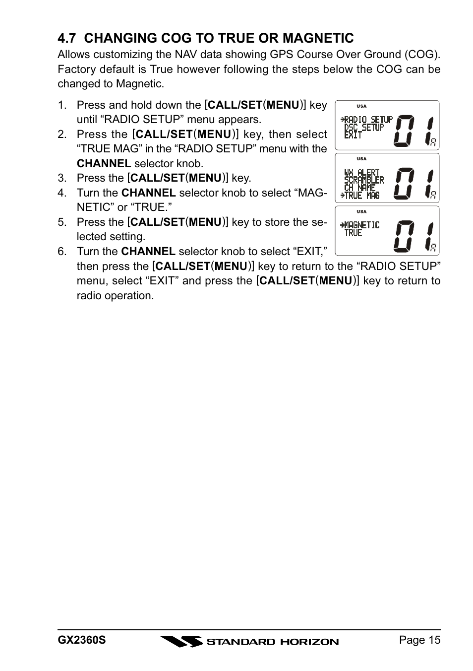 7 changing cog to true or magnetic | Standard Horizon QUANTUM GX2360S User Manual | Page 15 / 76