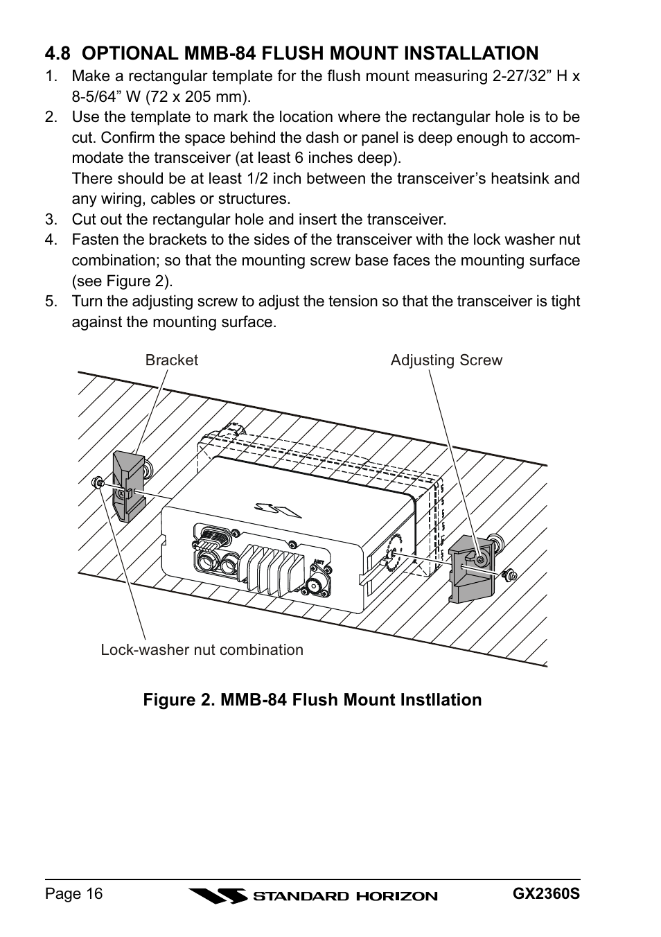 8 optional mmb-84 flush mount installation | Standard Horizon QUANTUM GX2360S User Manual | Page 16 / 76