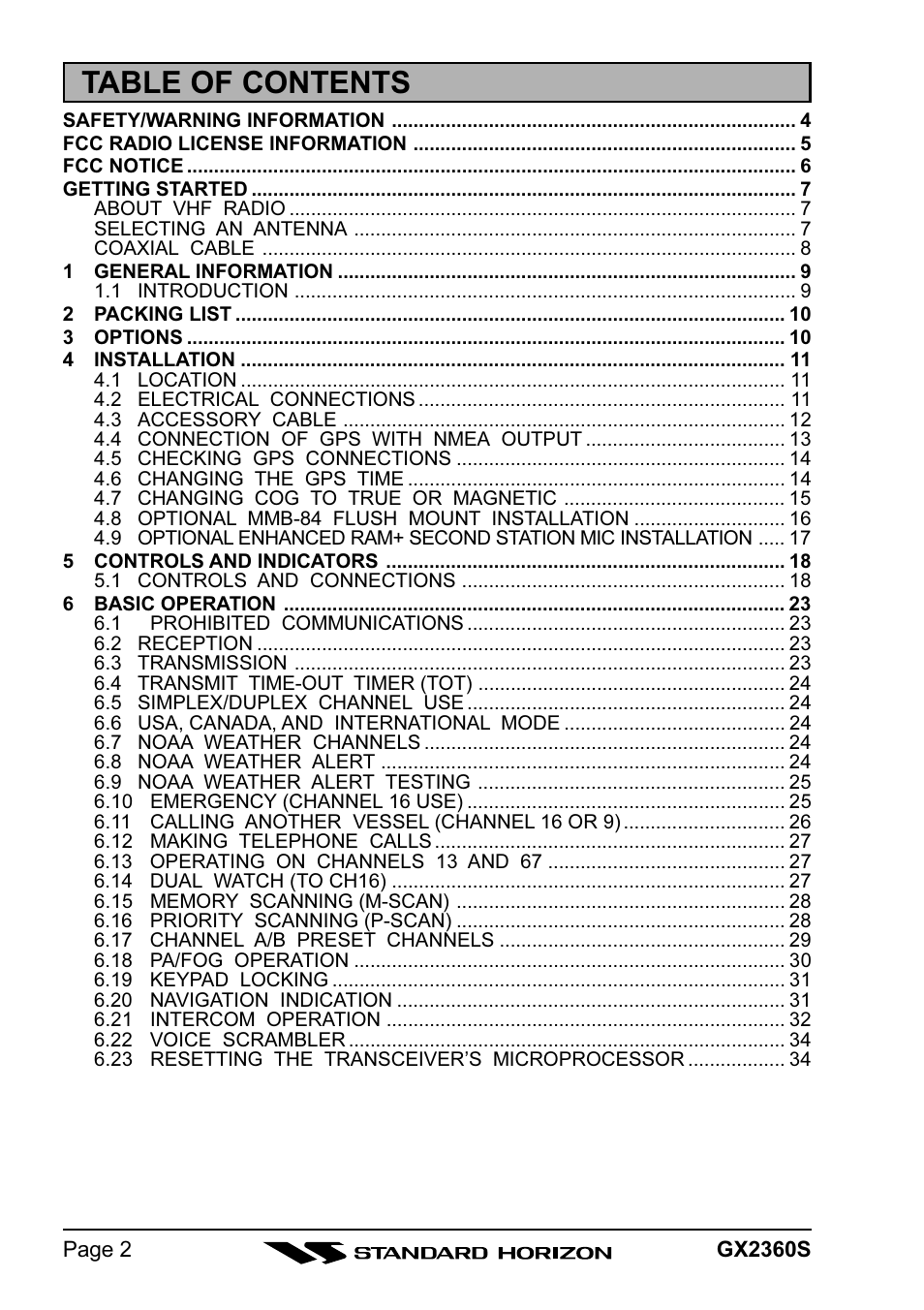 Standard Horizon QUANTUM GX2360S User Manual | Page 2 / 76