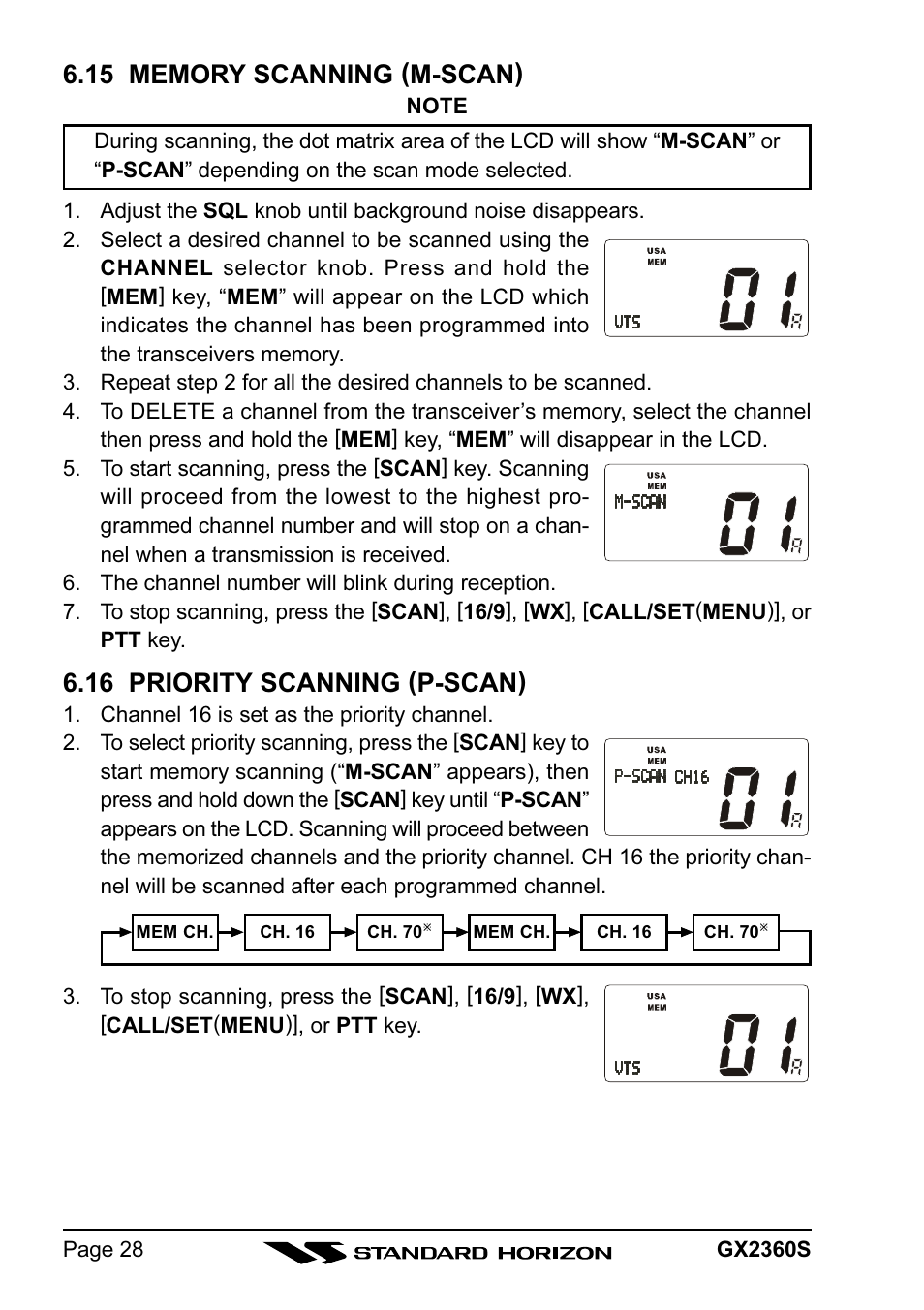 16 priority scanning (p-scan) | Standard Horizon QUANTUM GX2360S User Manual | Page 28 / 76