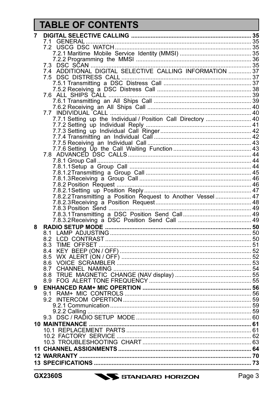 Standard Horizon QUANTUM GX2360S User Manual | Page 3 / 76
