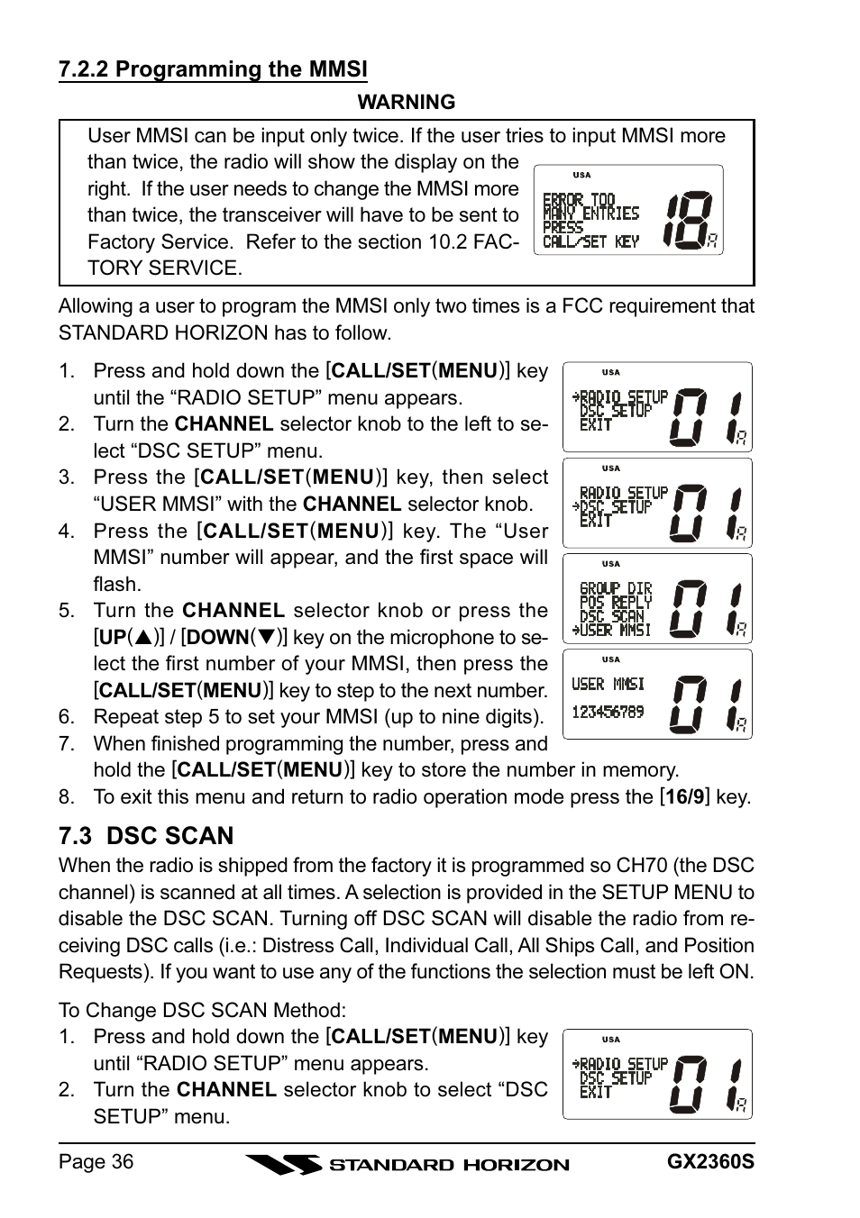 3 dsc scan | Standard Horizon QUANTUM GX2360S User Manual | Page 36 / 76