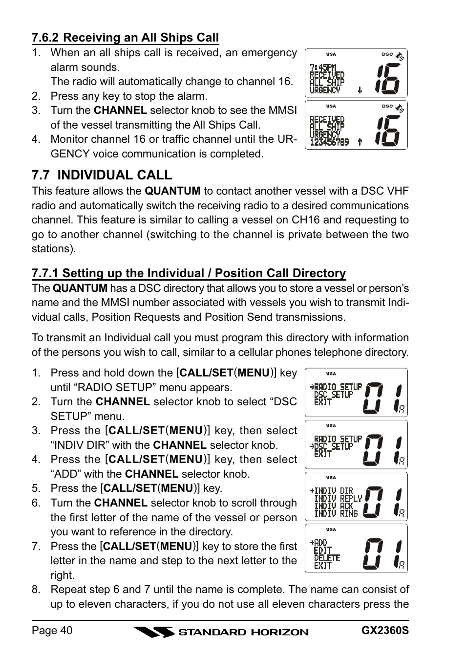 7 individual call | Standard Horizon QUANTUM GX2360S User Manual | Page 40 / 76