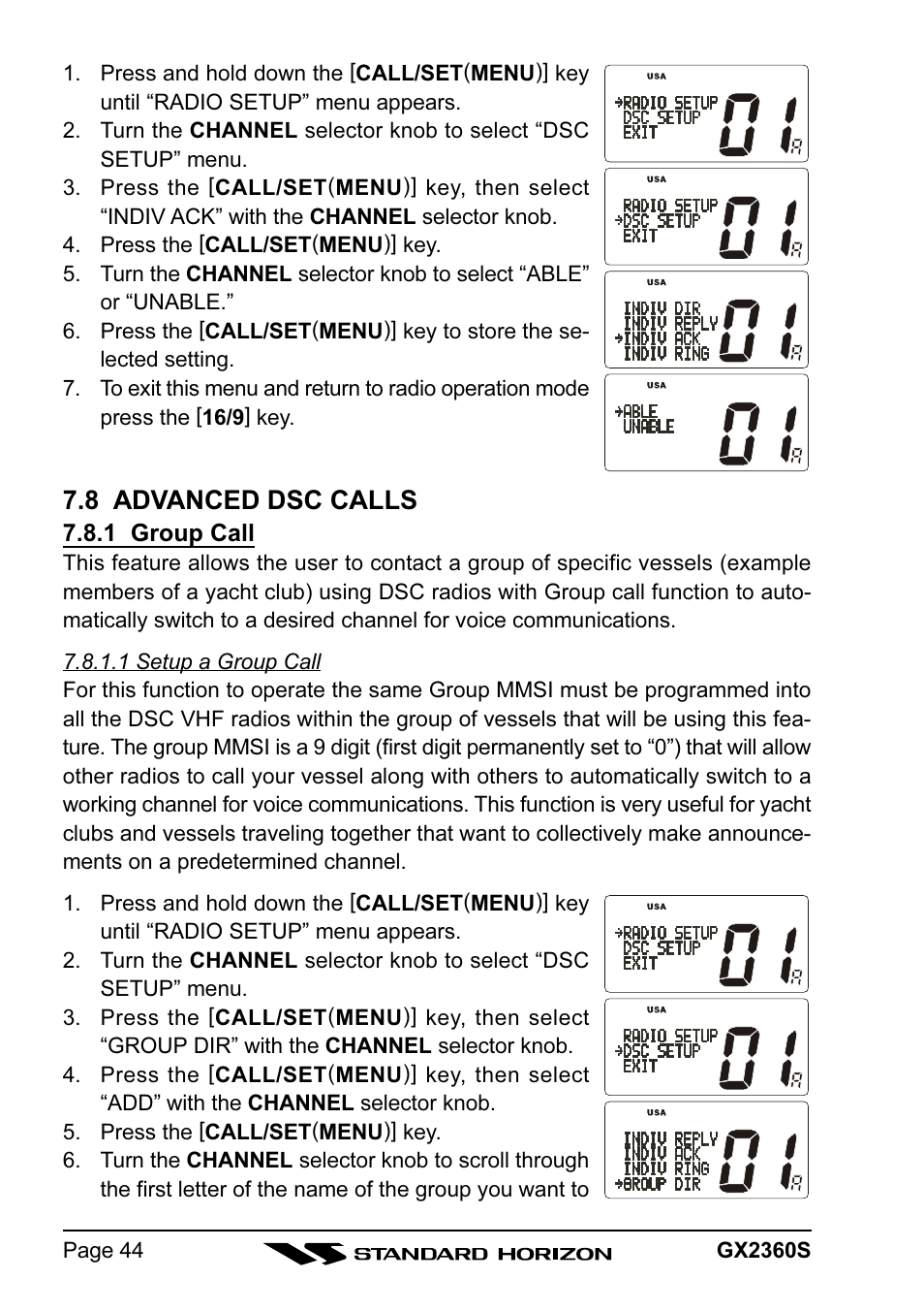 8 advanced dsc calls | Standard Horizon QUANTUM GX2360S User Manual | Page 44 / 76