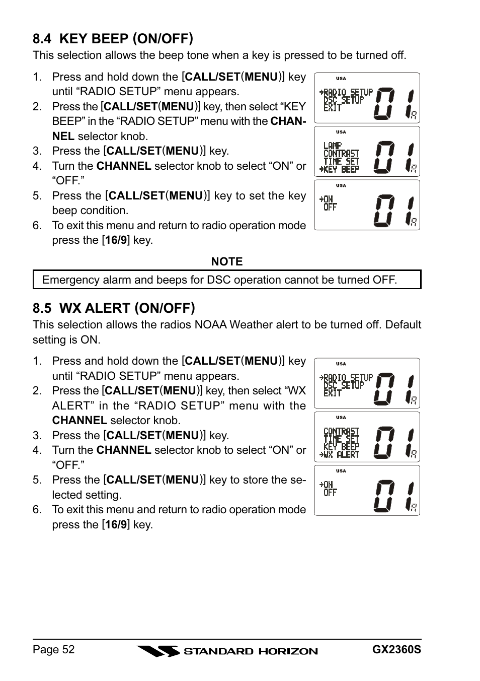 4 key beep (on/off), 5 wx alert (on/off) | Standard Horizon QUANTUM GX2360S User Manual | Page 52 / 76