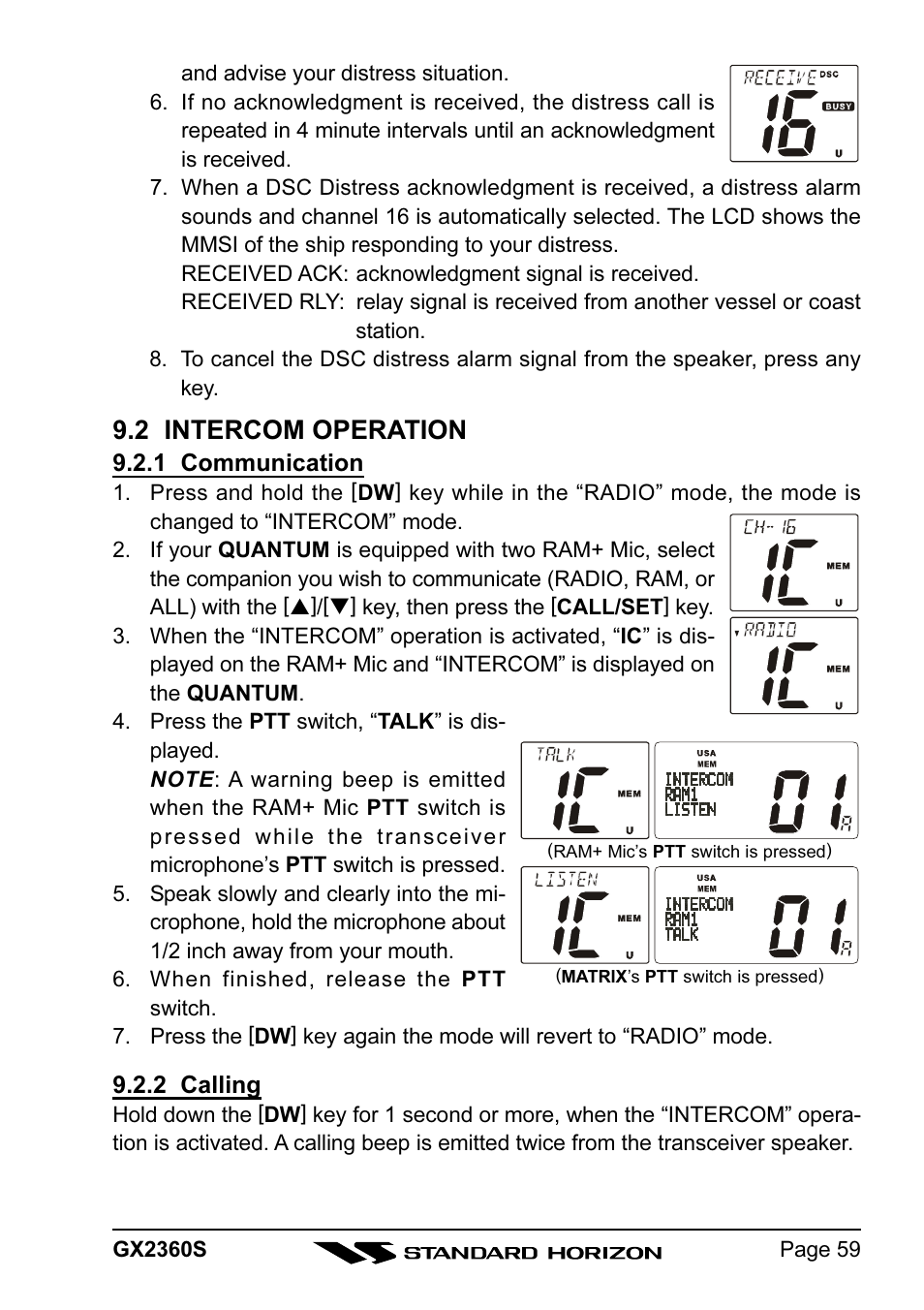 2 intercom operation | Standard Horizon QUANTUM GX2360S User Manual | Page 59 / 76