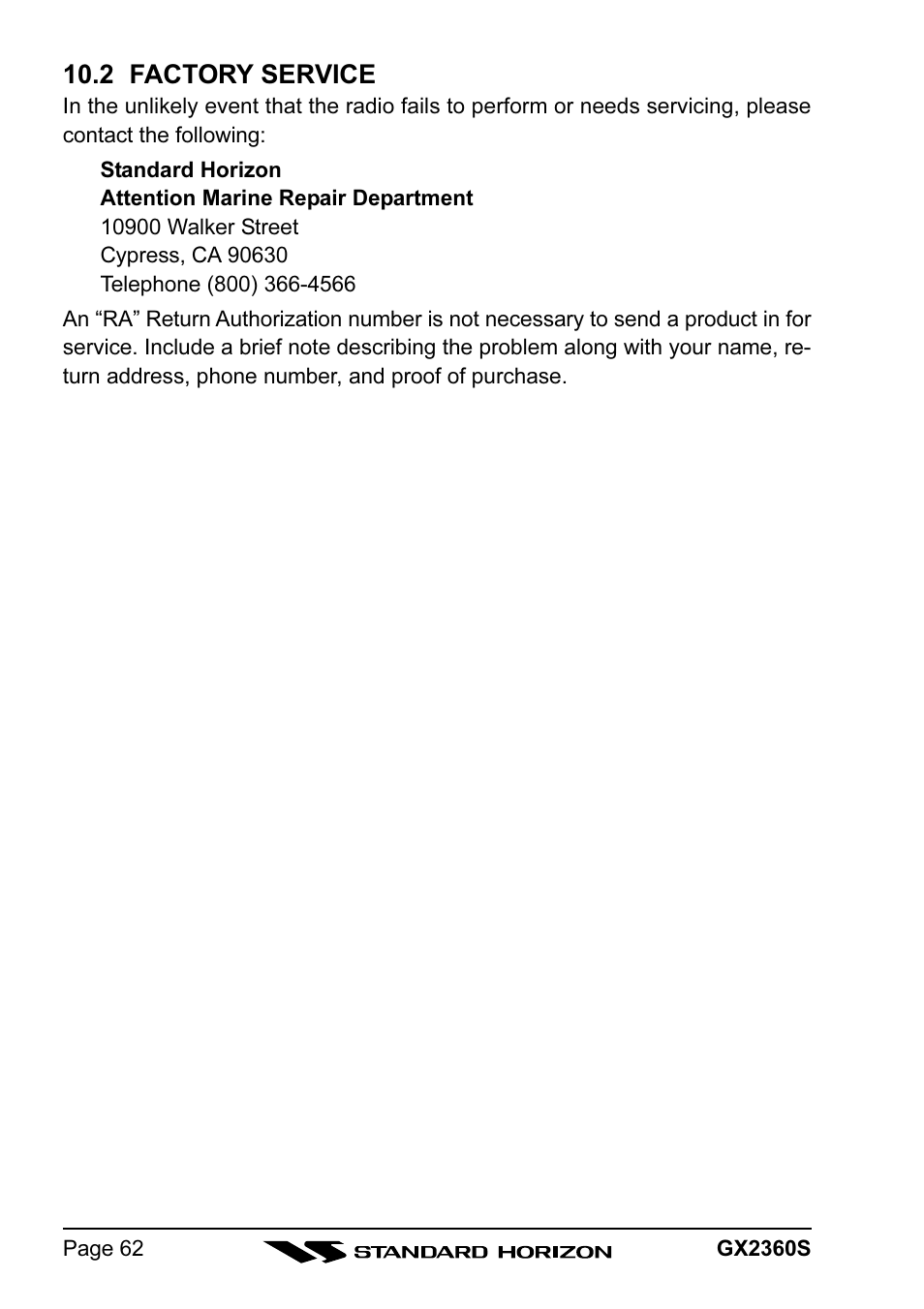 2 factory service | Standard Horizon QUANTUM GX2360S User Manual | Page 62 / 76