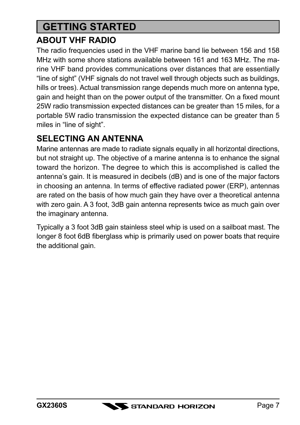 Getting started | Standard Horizon QUANTUM GX2360S User Manual | Page 7 / 76