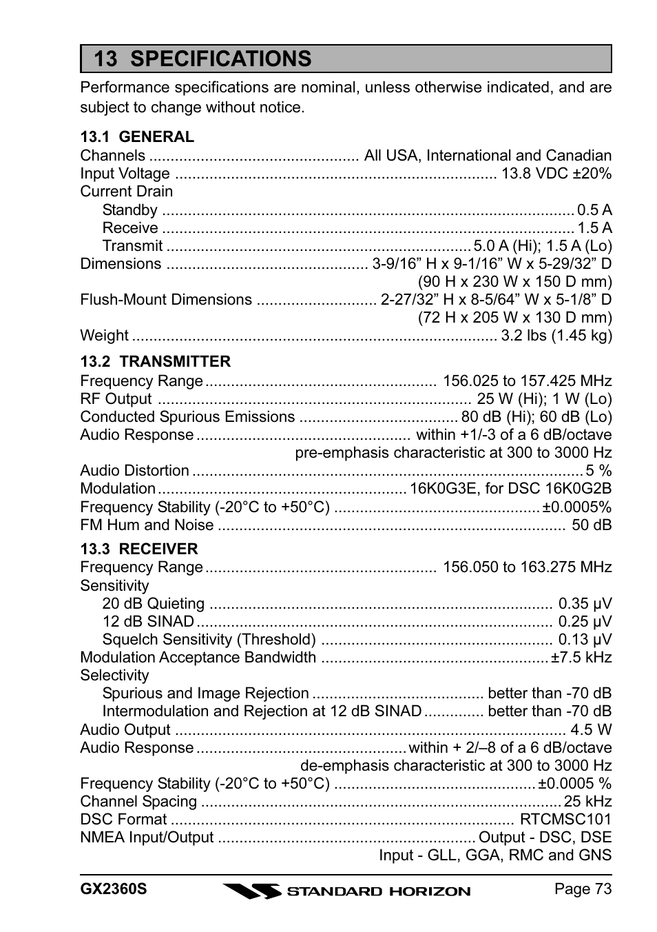 13 specifications | Standard Horizon QUANTUM GX2360S User Manual | Page 73 / 76