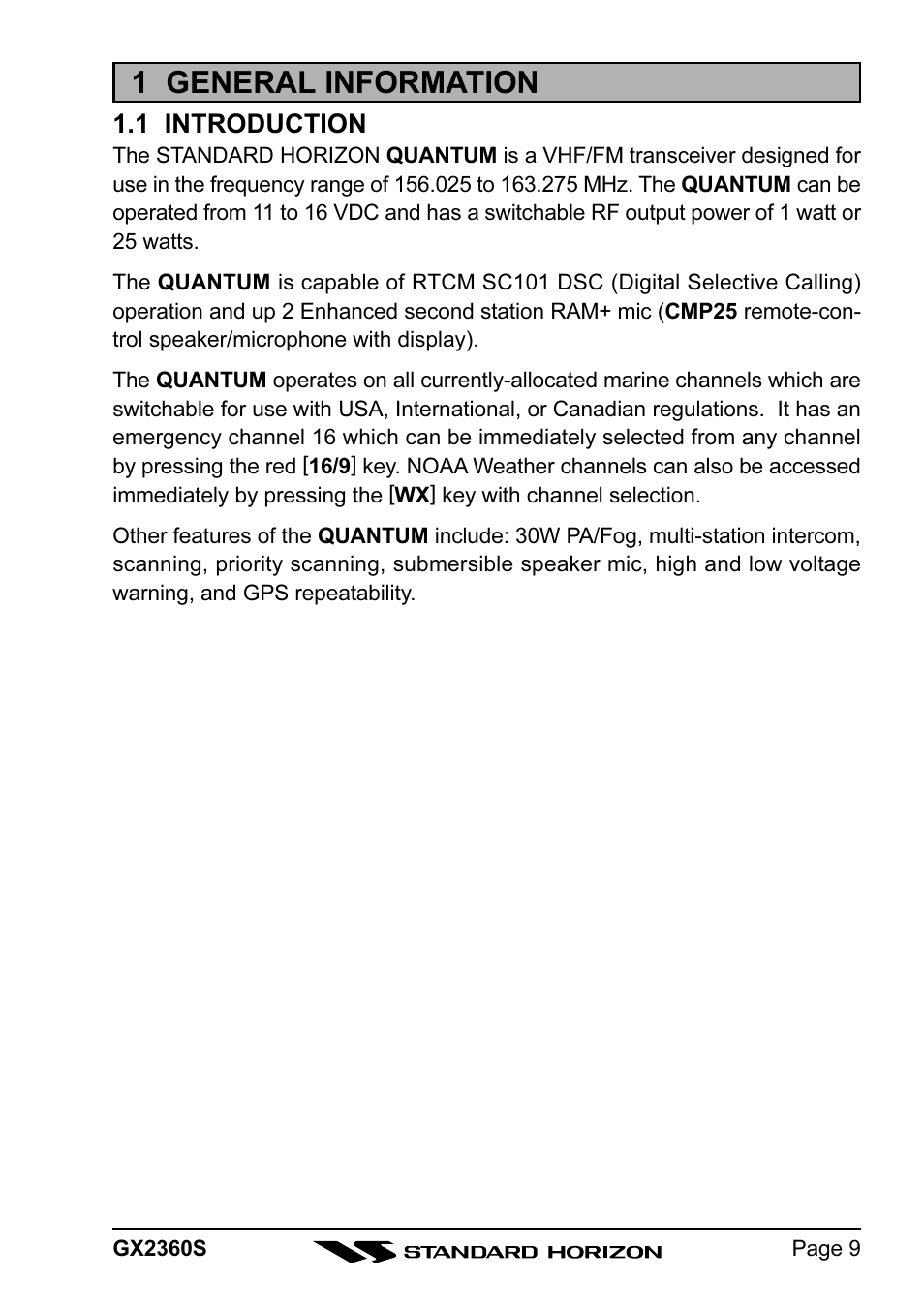 1 general information | Standard Horizon QUANTUM GX2360S User Manual | Page 9 / 76