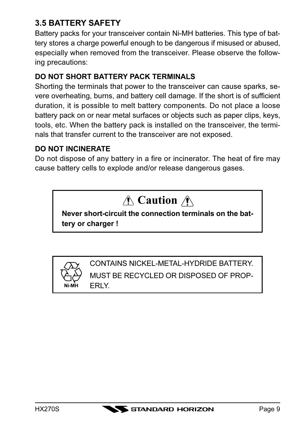 Caution | Standard Horizon HX270S User Manual | Page 11 / 44