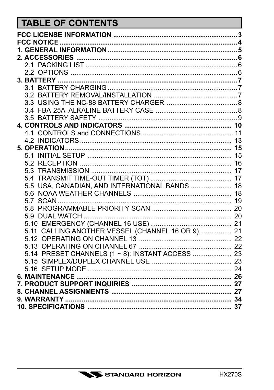 Standard Horizon HX270S User Manual | Page 2 / 44