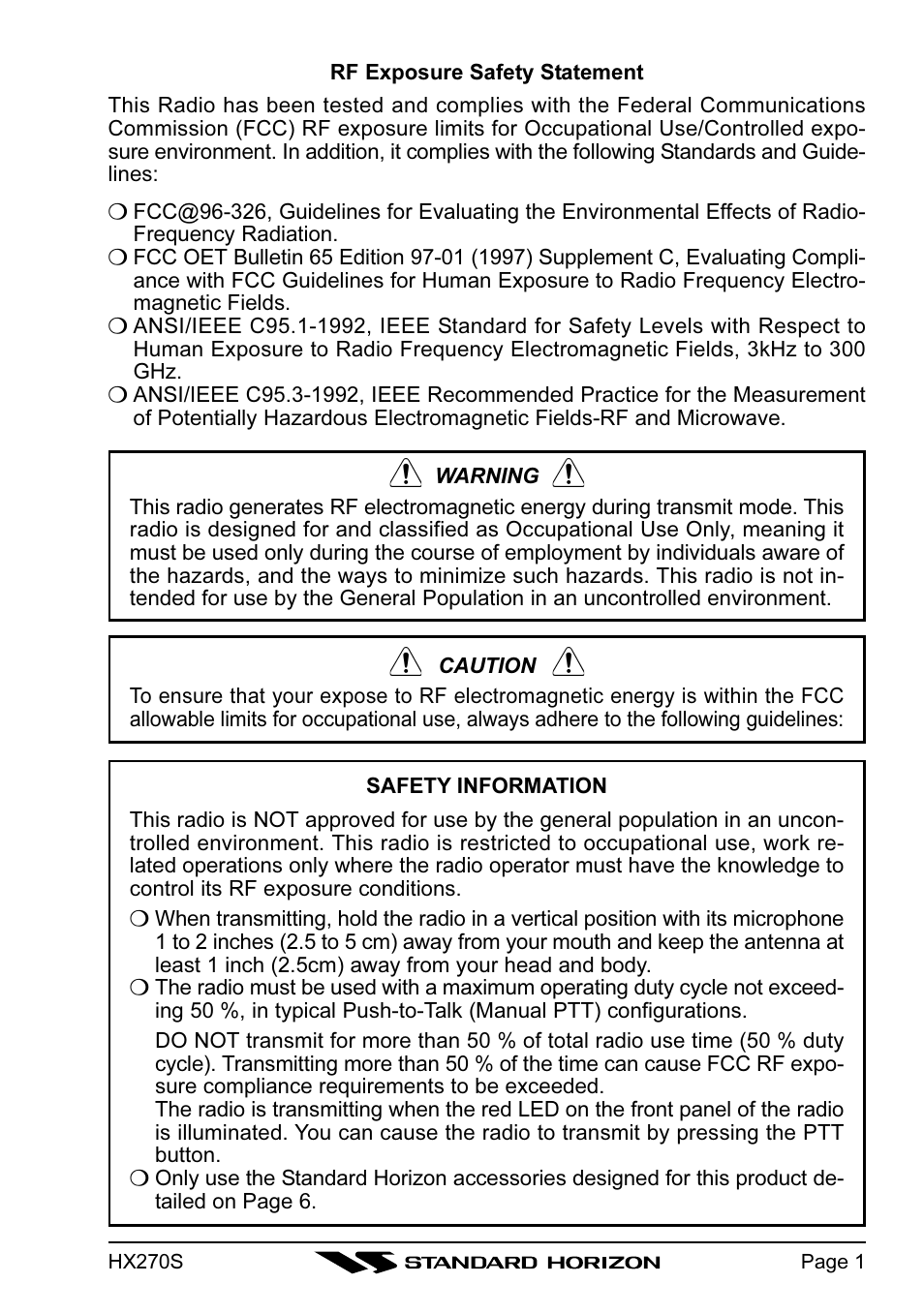 Standard Horizon HX270S User Manual | Page 3 / 44