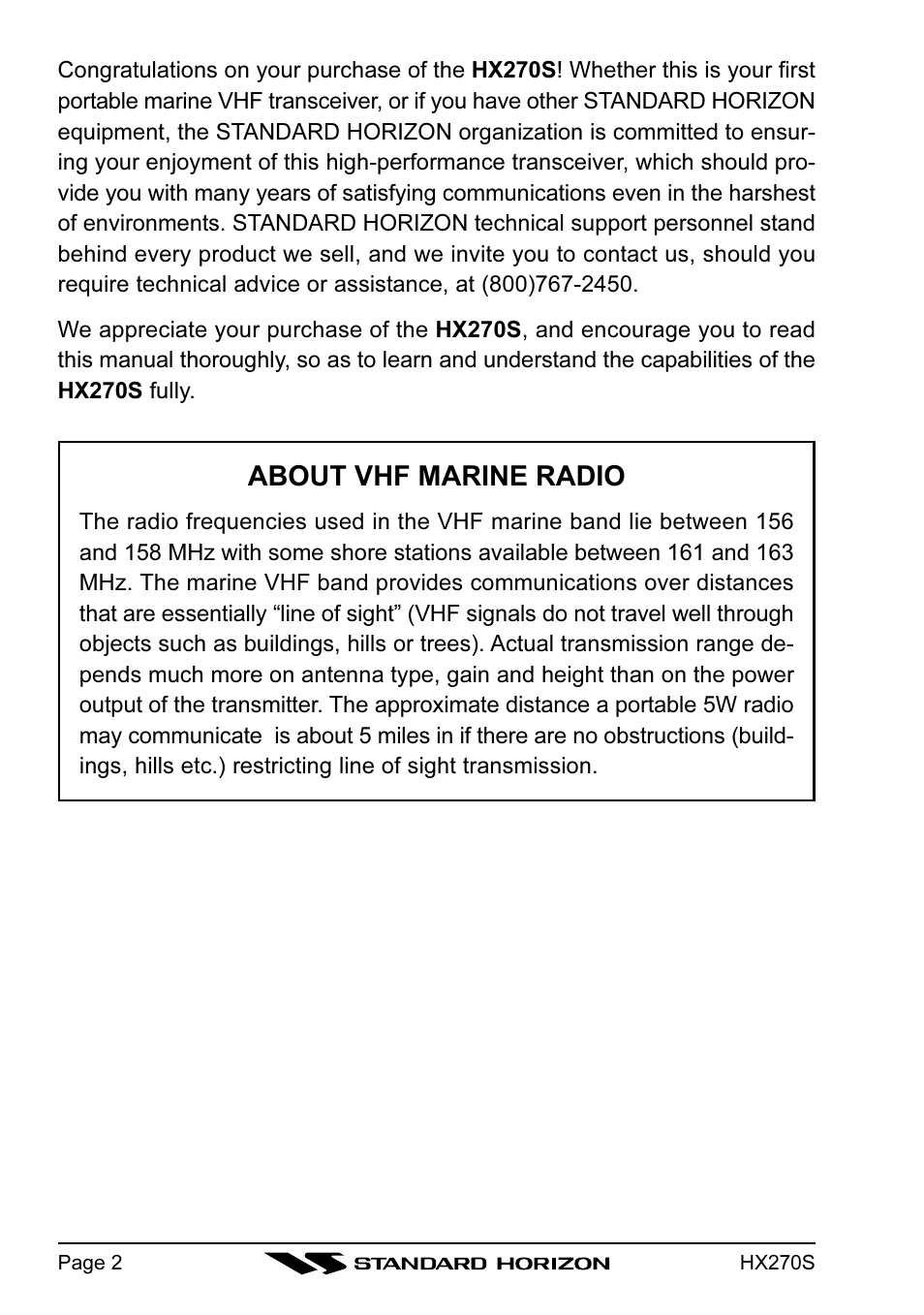 About vhf marine radio | Standard Horizon HX270S User Manual | Page 4 / 44