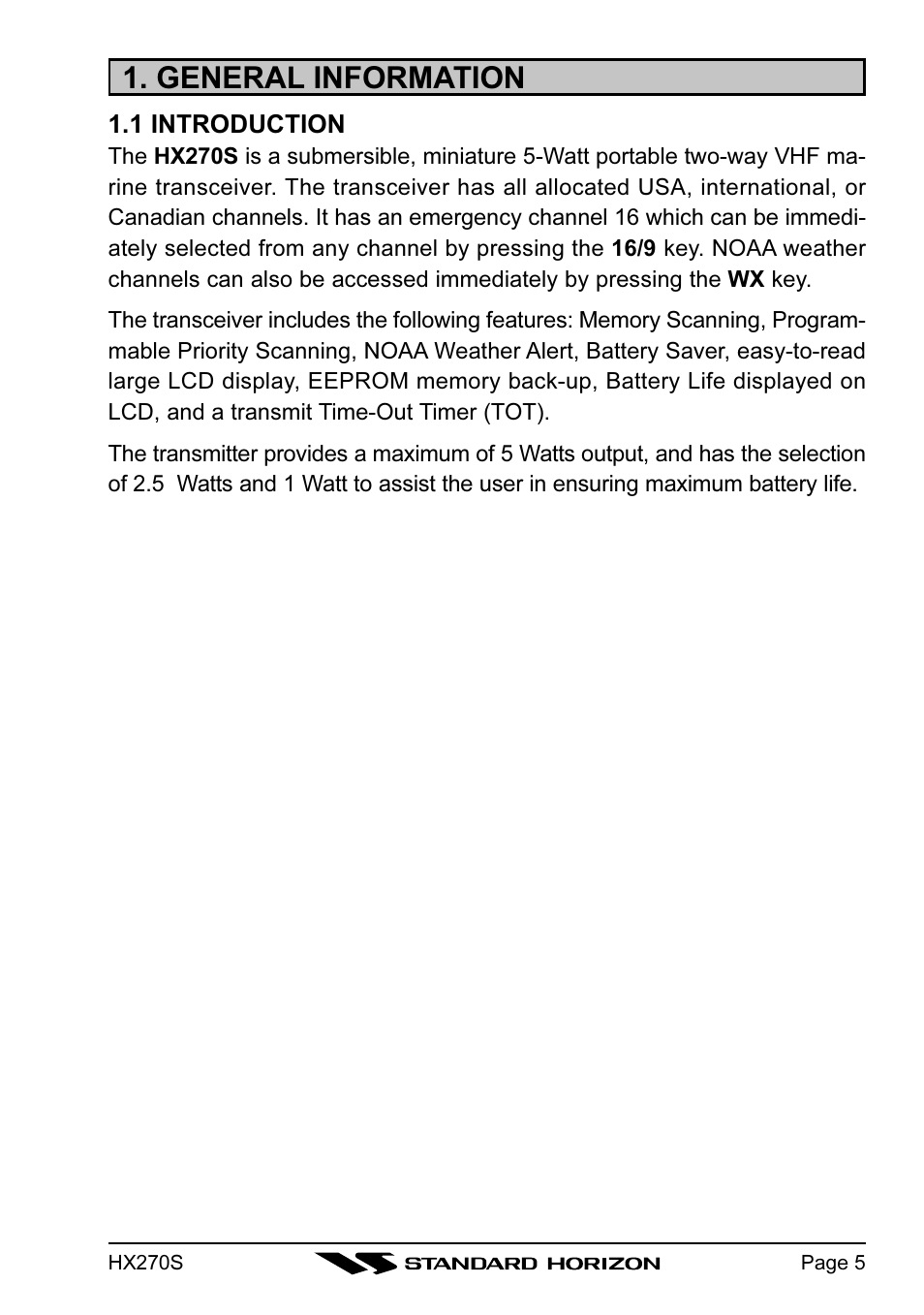 General information | Standard Horizon HX270S User Manual | Page 7 / 44