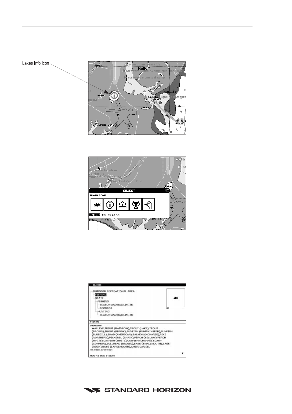 2 info on lakes, 0 quick info on lakes, 1 full info on lakes | Info on lakes 4.2.0, Quick info on lakes, Full info on lakes | Standard Horizon CP500 User Manual | Page 30 / 89