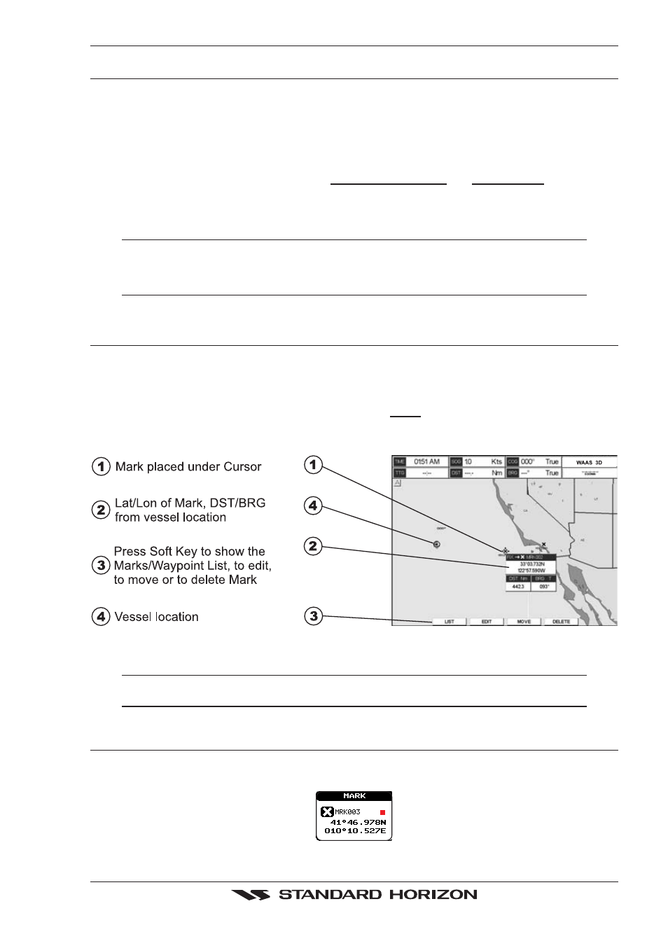 1 editing a mark, Mark, Mark creation | Route, Waypoint, Creating marks, Editing a mark | Standard Horizon CP500 User Manual | Page 41 / 89