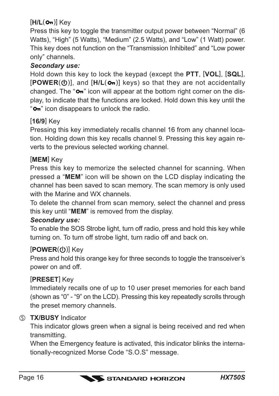 Standard Horizon Hx750s User Manual | Page 16 / 52