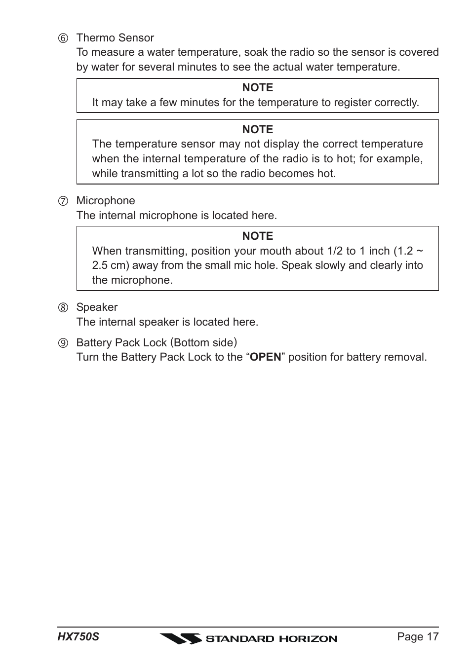 Standard Horizon Hx750s User Manual | Page 17 / 52