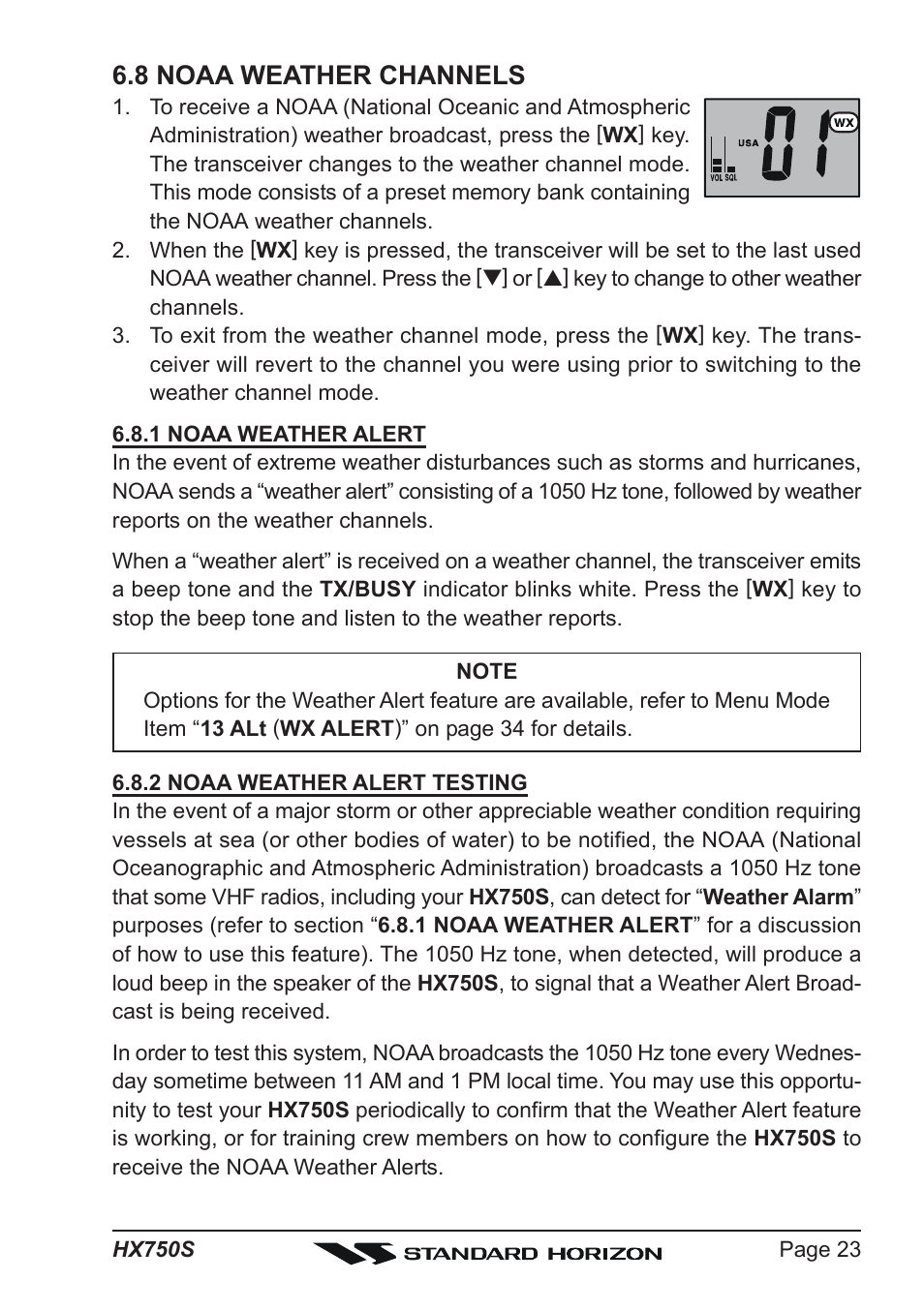 8 noaa weather channels | Standard Horizon Hx750s User Manual | Page 23 / 52