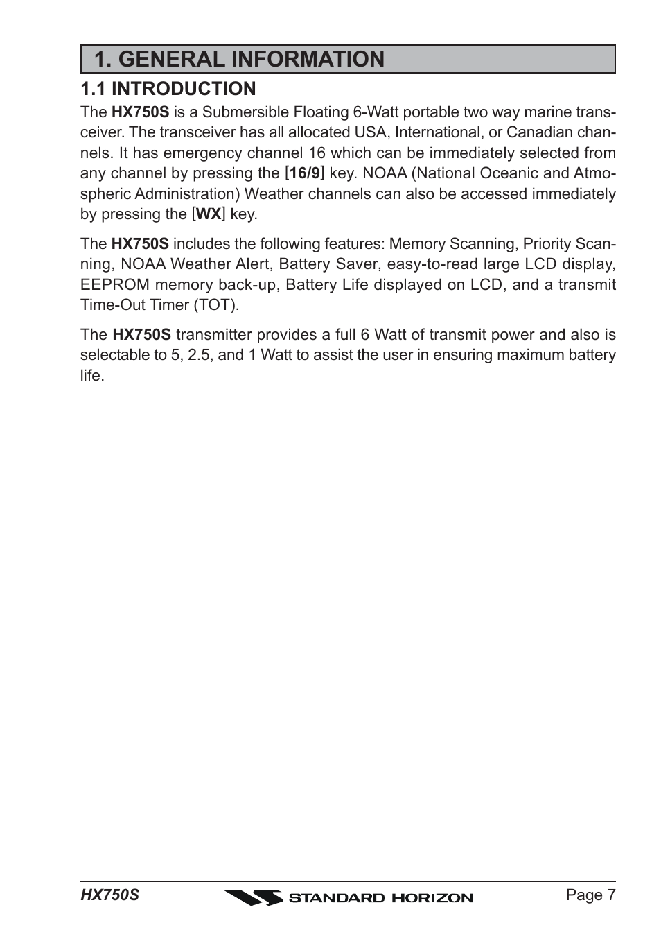 General information | Standard Horizon Hx750s User Manual | Page 7 / 52