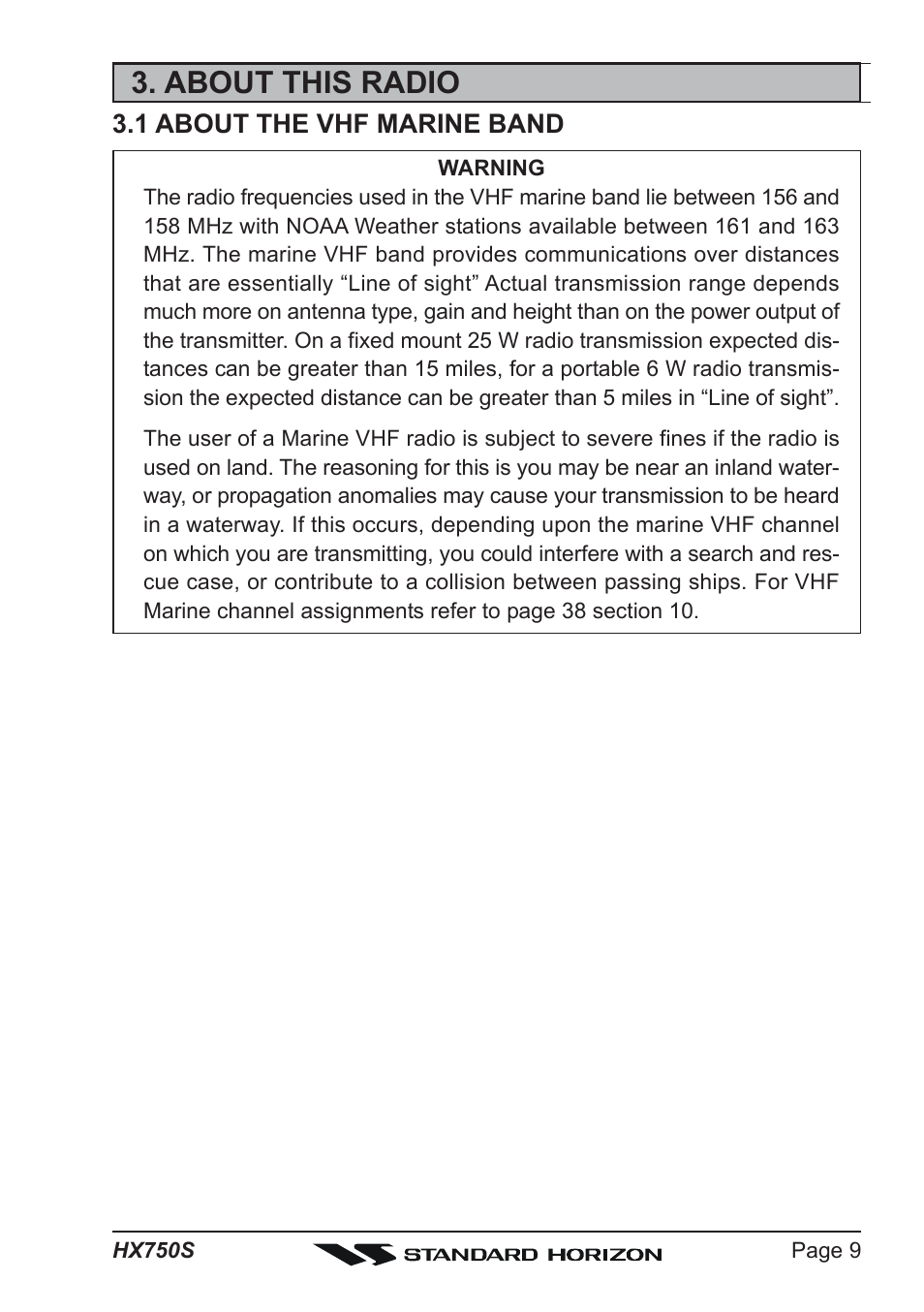 About this radio | Standard Horizon Hx750s User Manual | Page 9 / 52