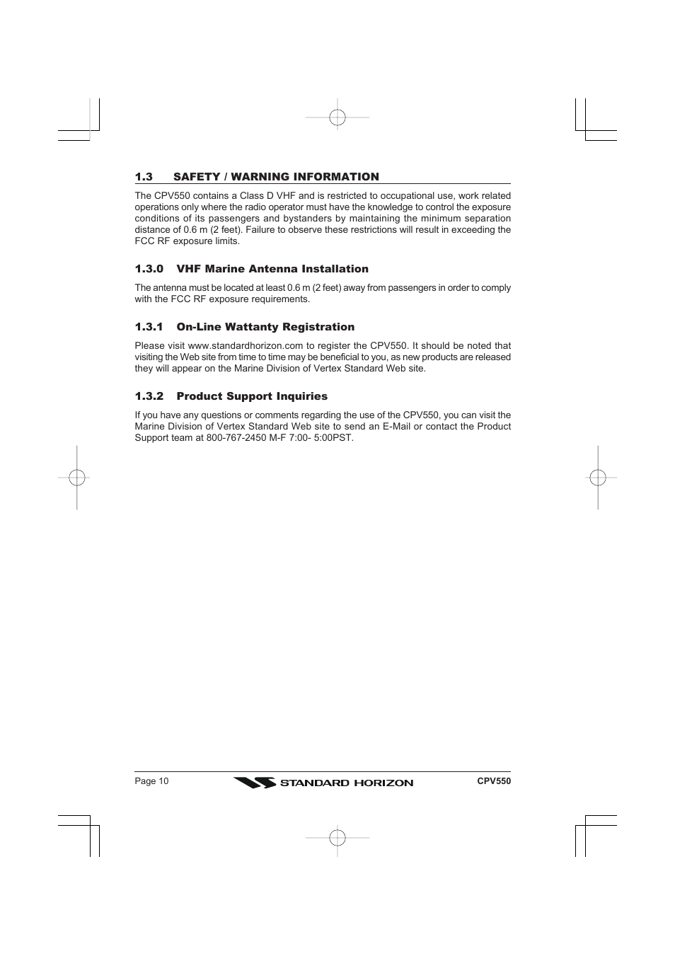 Standard Horizon CPV550 User Manual | Page 10 / 148