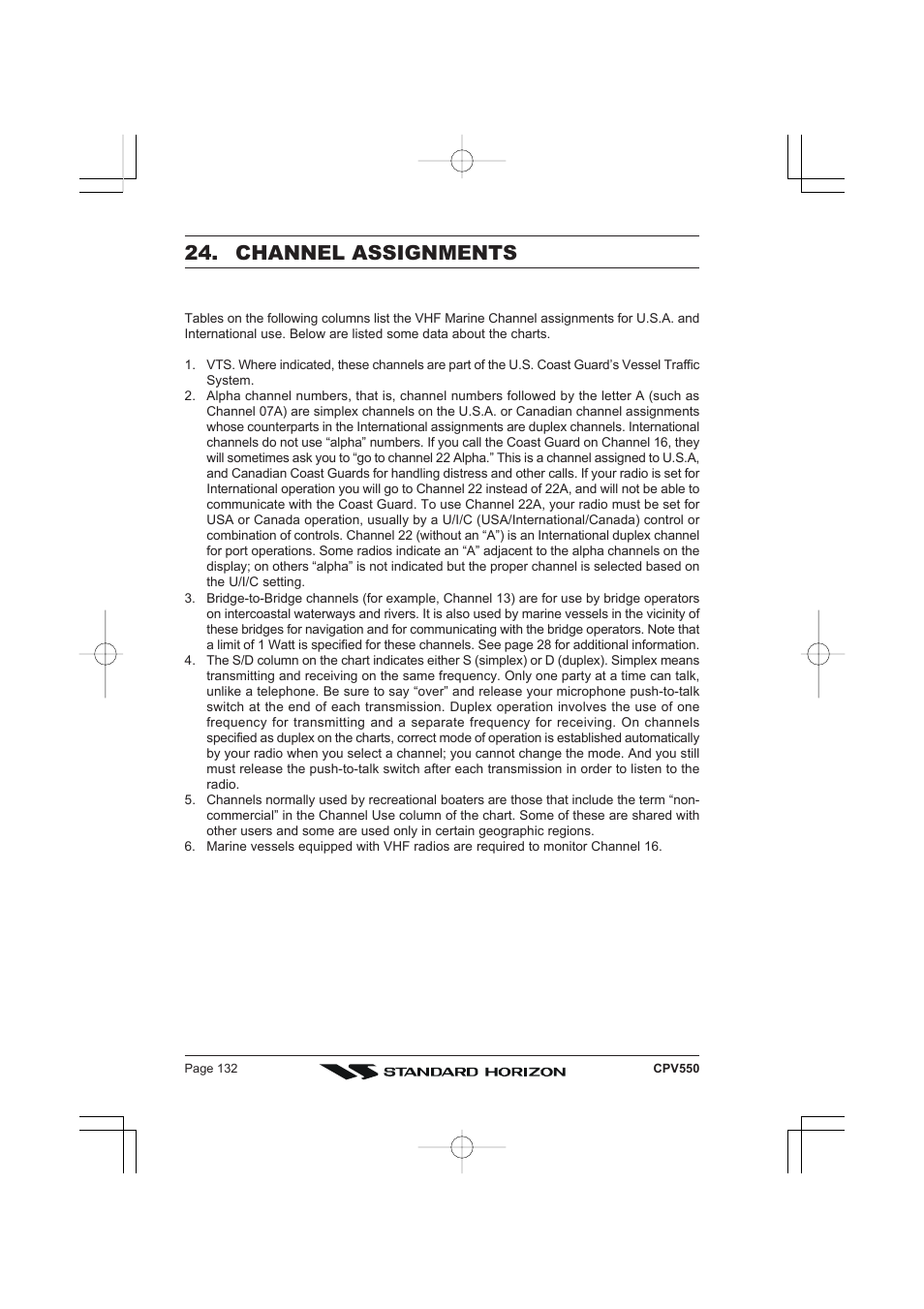 Channel assignments | Standard Horizon CPV550 User Manual | Page 132 / 148