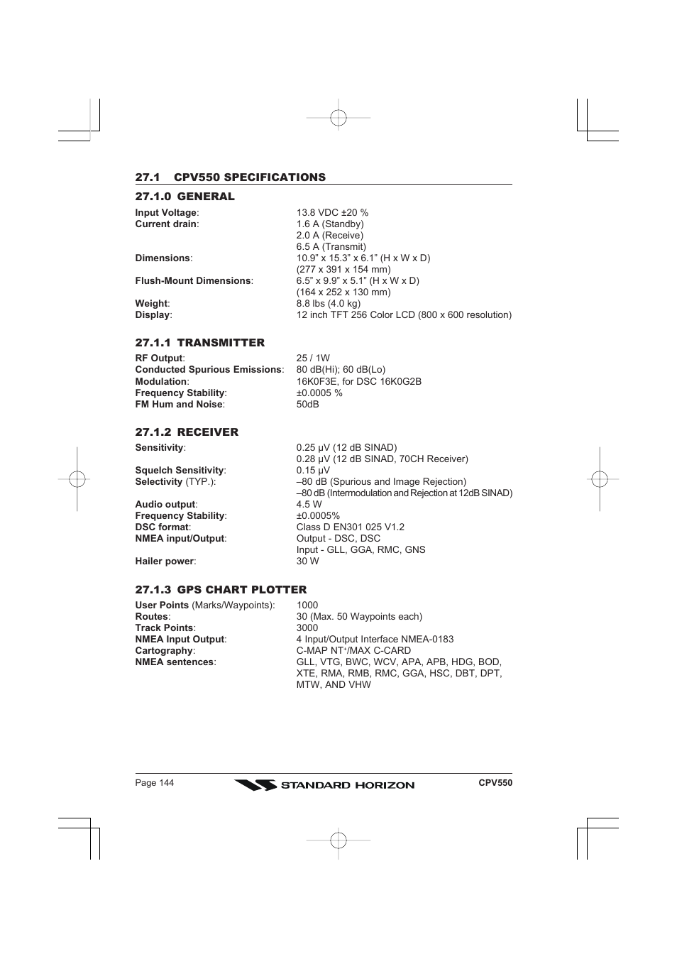 Standard Horizon CPV550 User Manual | Page 144 / 148