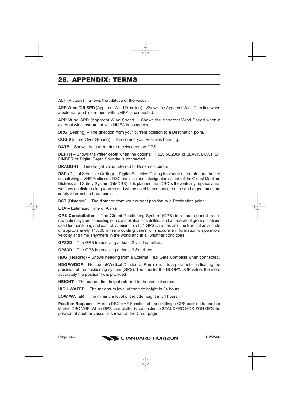 Appendix: terms | Standard Horizon CPV550 User Manual | Page 146 / 148