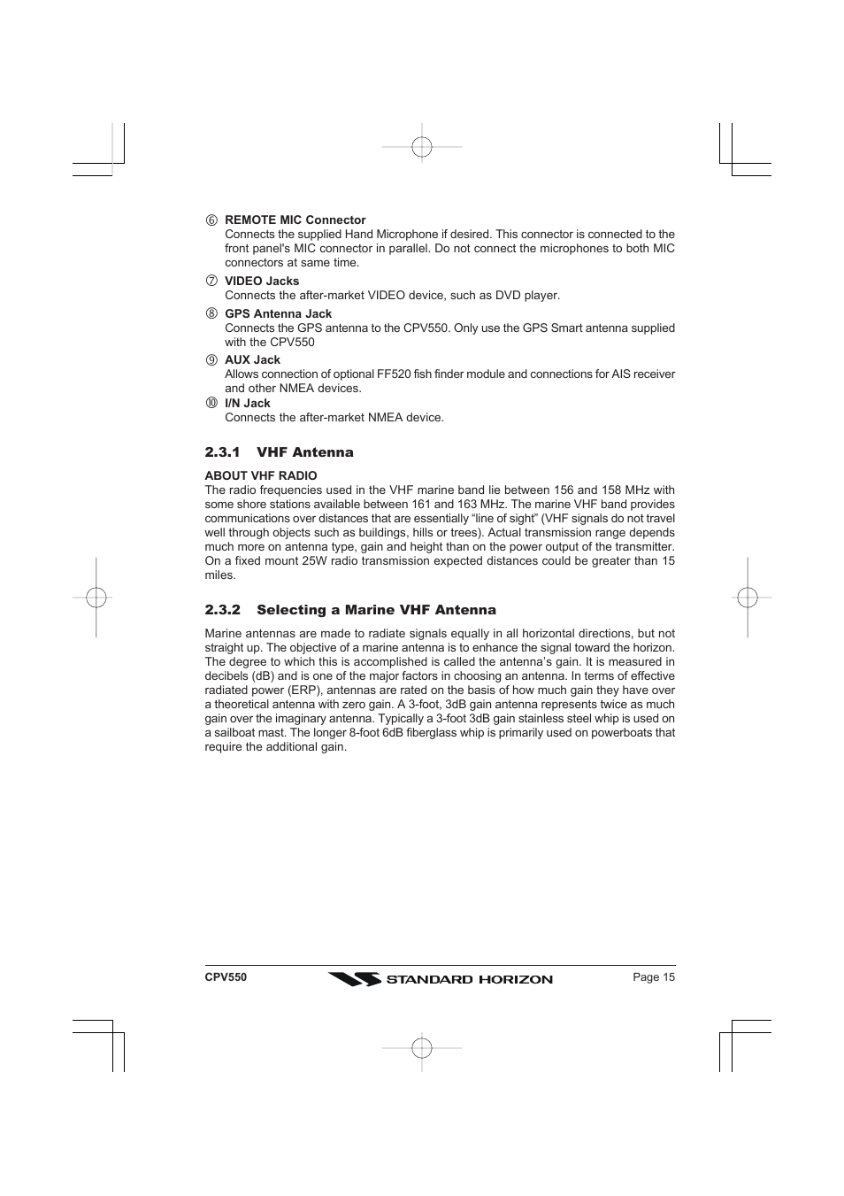 Standard Horizon CPV550 User Manual | Page 15 / 148