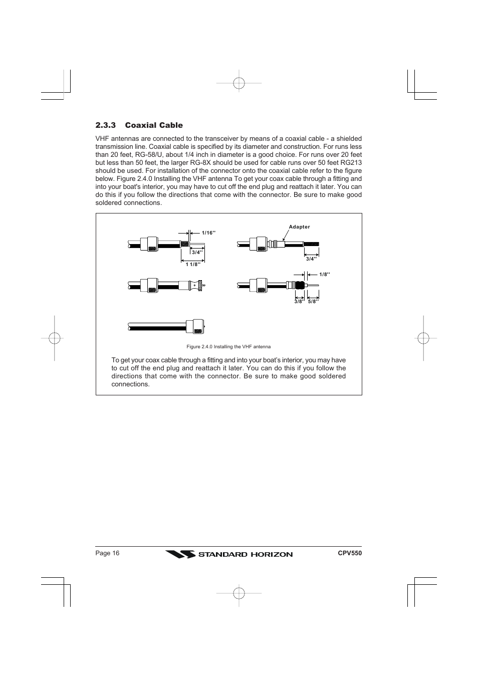 3 coaxial cable | Standard Horizon CPV550 User Manual | Page 16 / 148