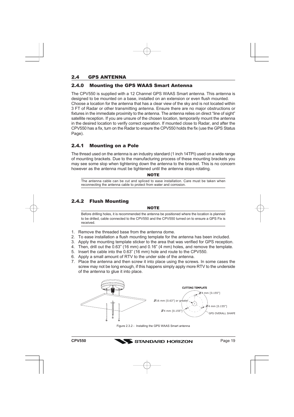 1 mounting on a pole, 2 flush mounting | Standard Horizon CPV550 User Manual | Page 19 / 148