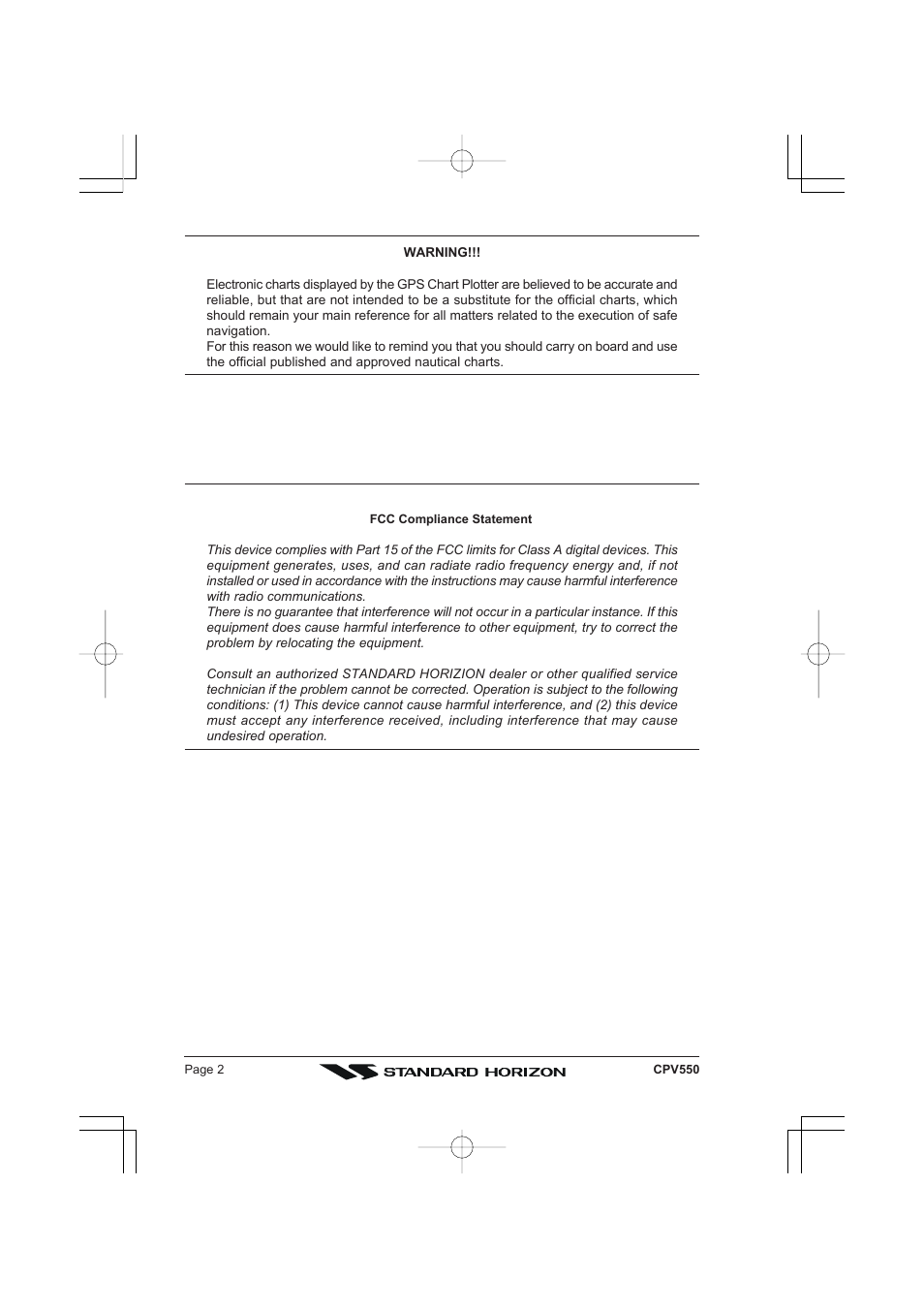 Standard Horizon CPV550 User Manual | Page 2 / 148