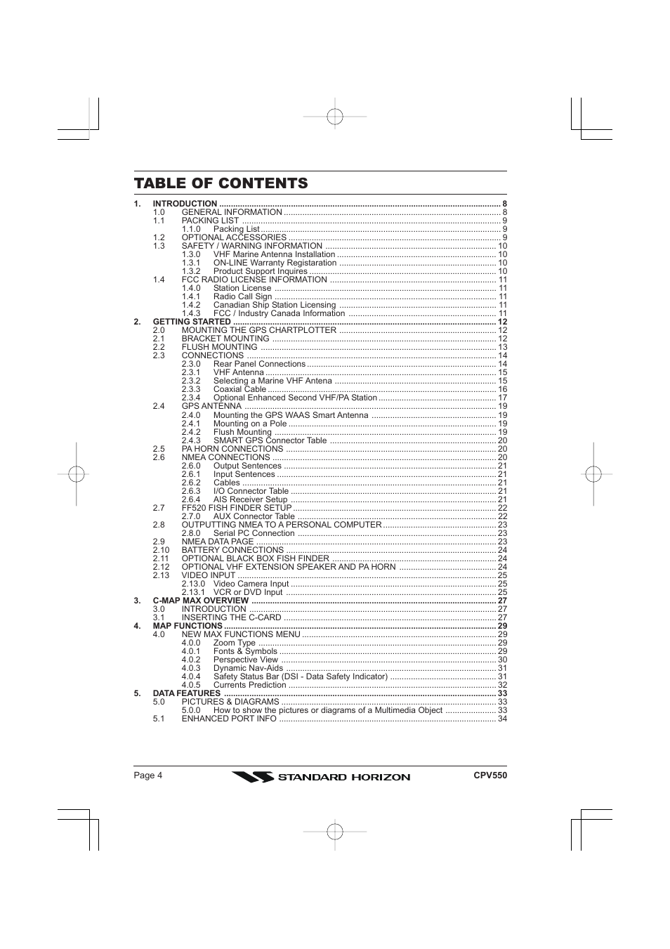 Standard Horizon CPV550 User Manual | Page 4 / 148