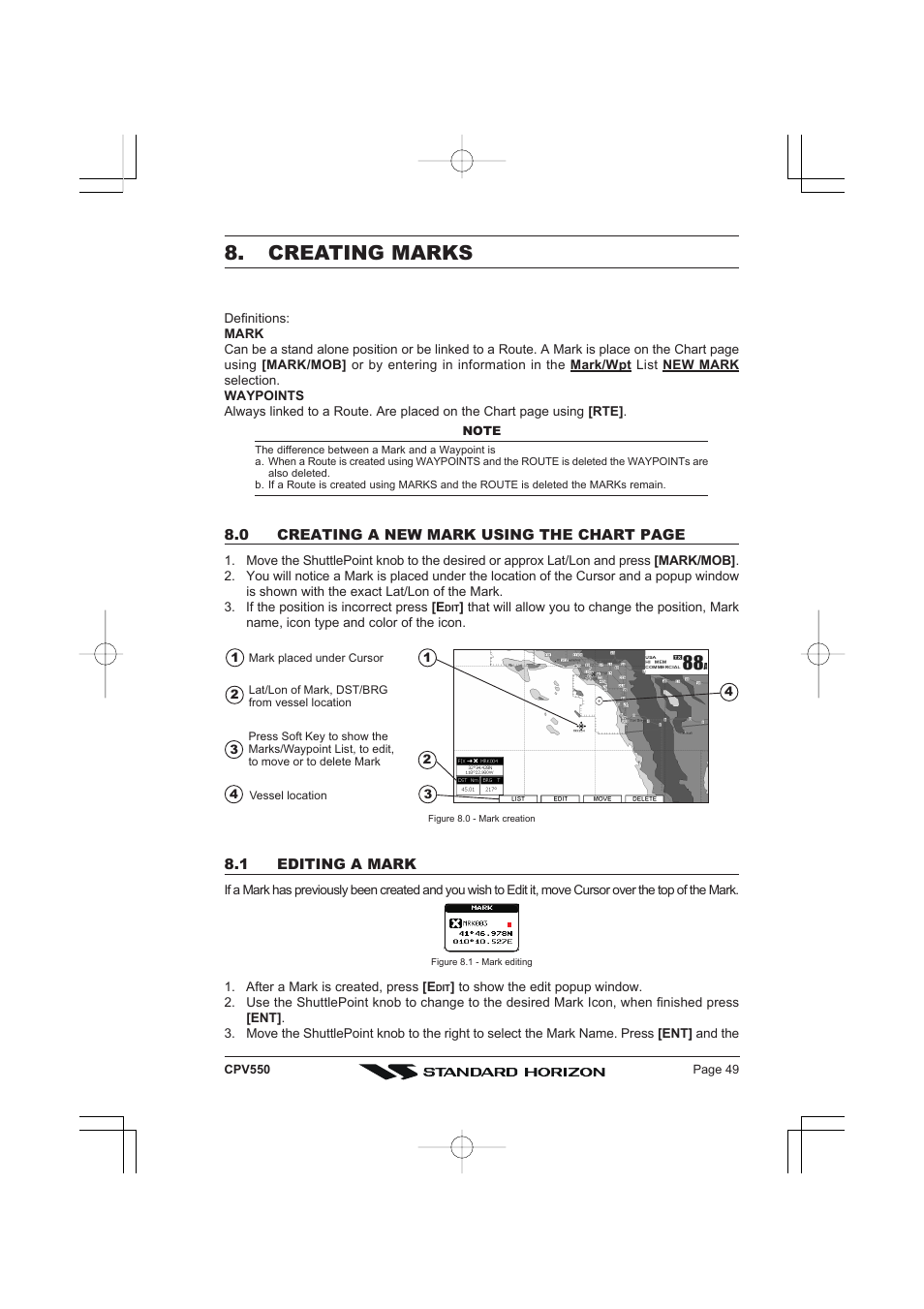 Creating marks | Standard Horizon CPV550 User Manual | Page 49 / 148