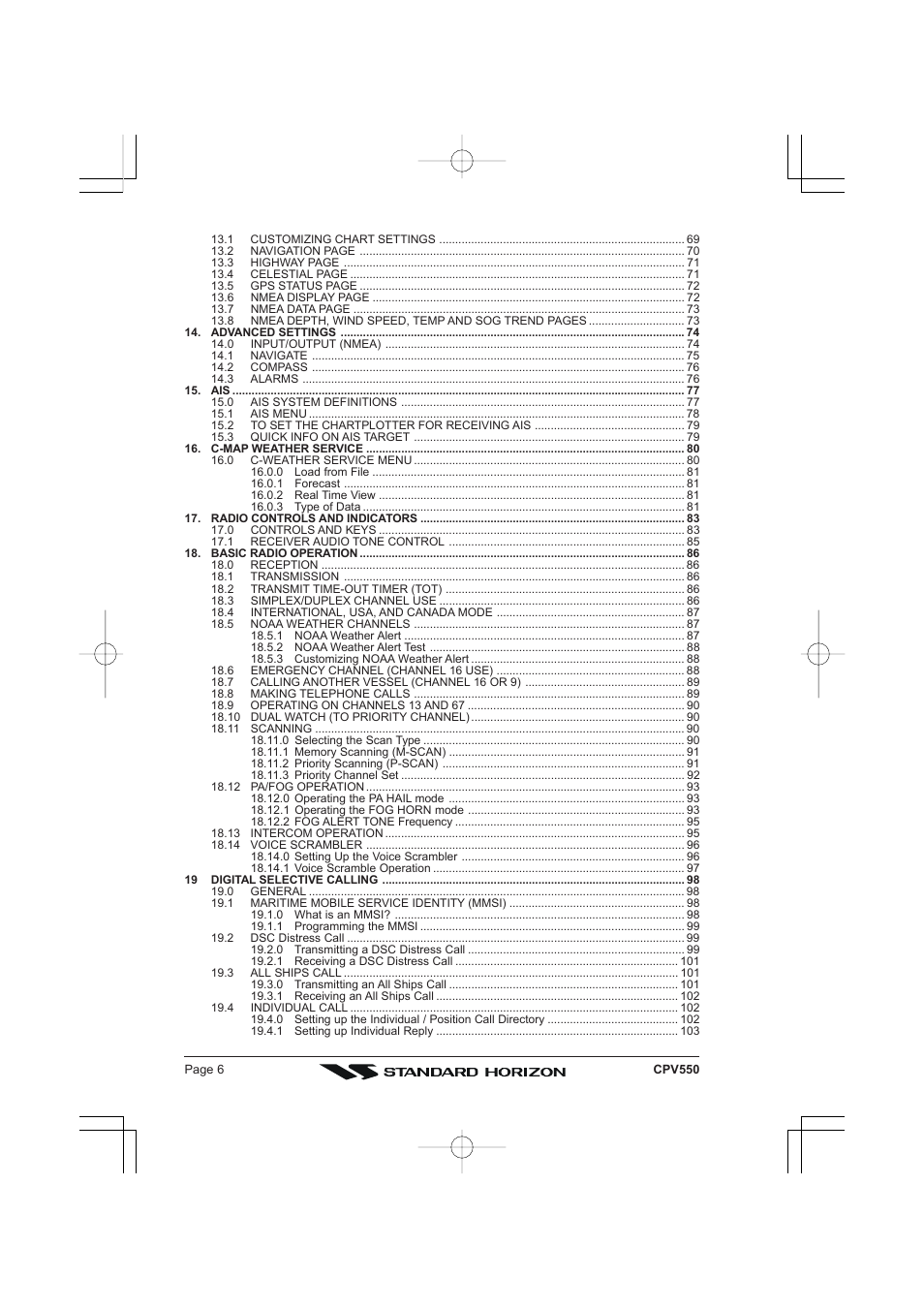 Standard Horizon CPV550 User Manual | Page 6 / 148