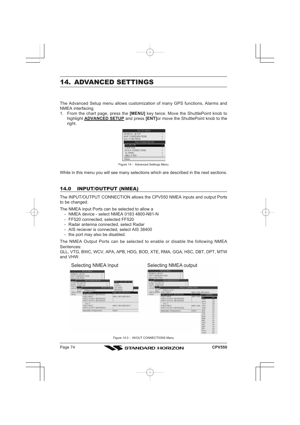 Advanced settings | Standard Horizon CPV550 User Manual | Page 74 / 148