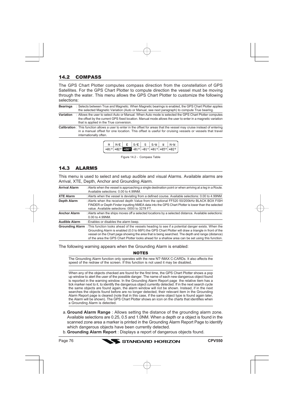 2 compass, 3 alarms | Standard Horizon CPV550 User Manual | Page 76 / 148