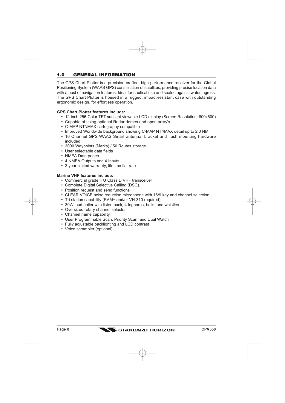Standard Horizon CPV550 User Manual | Page 8 / 148