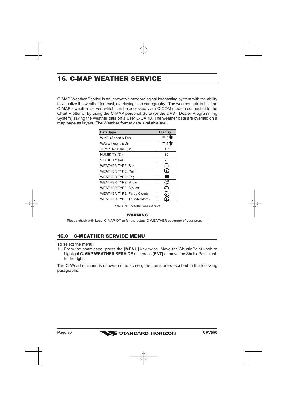 C-map weather service | Standard Horizon CPV550 User Manual | Page 80 / 148