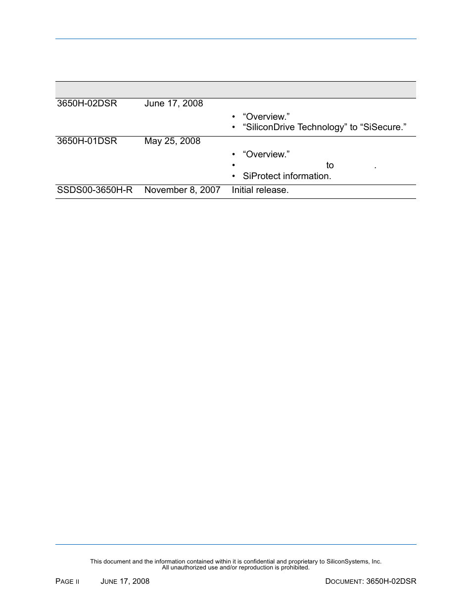 Revision history | Silicon Image SiliconDrive SSDS00-3650H-R User Manual | Page 2 / 78